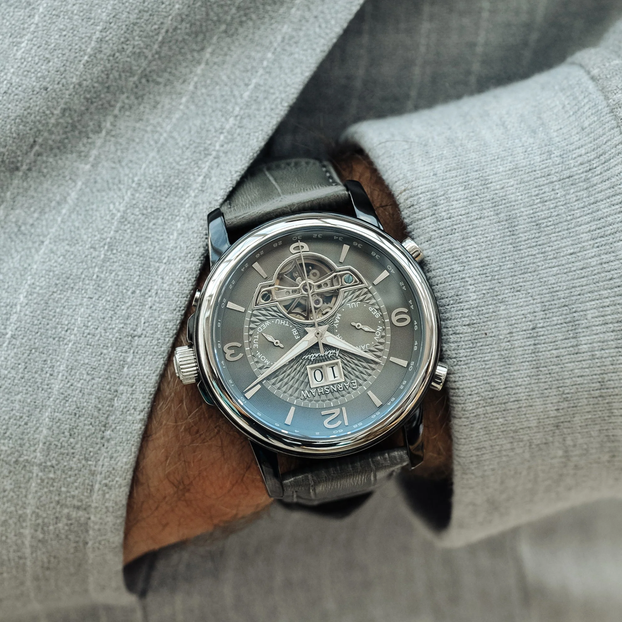 City Of London Marylebone Grand Date Calendar Open Heart Automatic Grey / Genuine Leather Strap | Grey Dial - Image 3