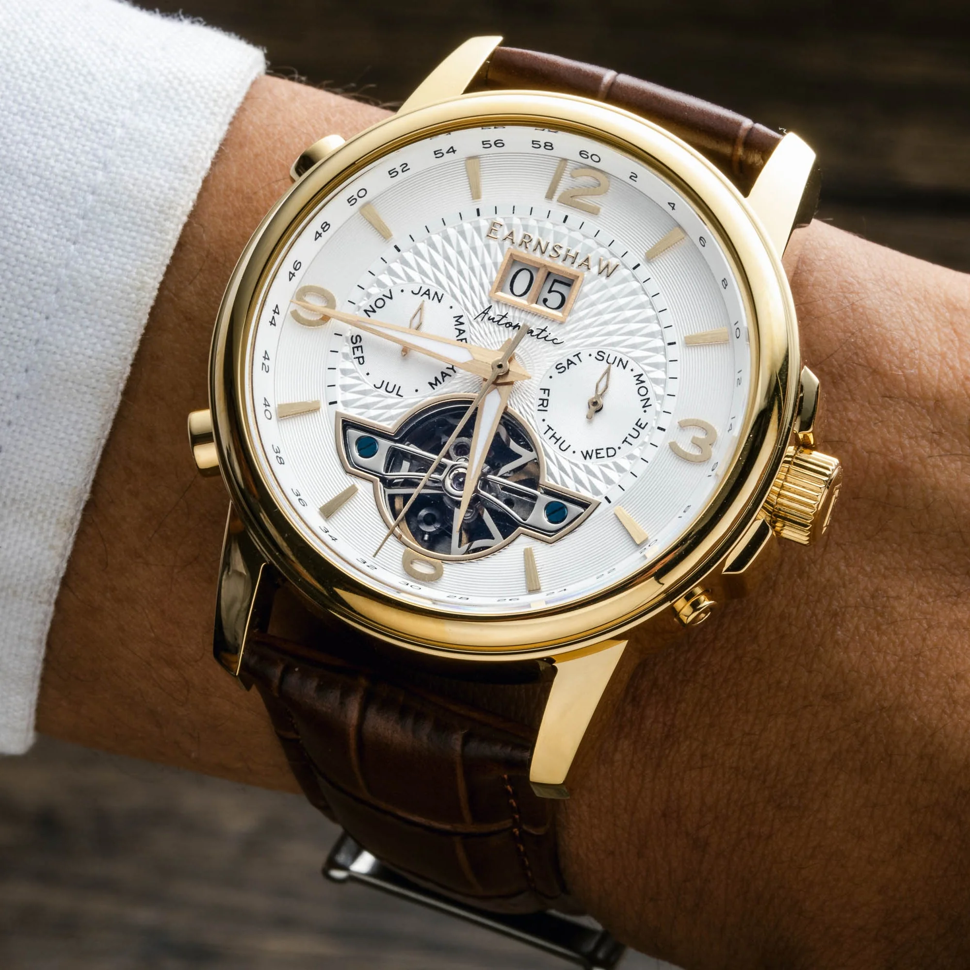 City Of London Marylebone Grand Date Calendar Open Heart Automatic White / Genuine Leather Strap | White Dial - Image 2