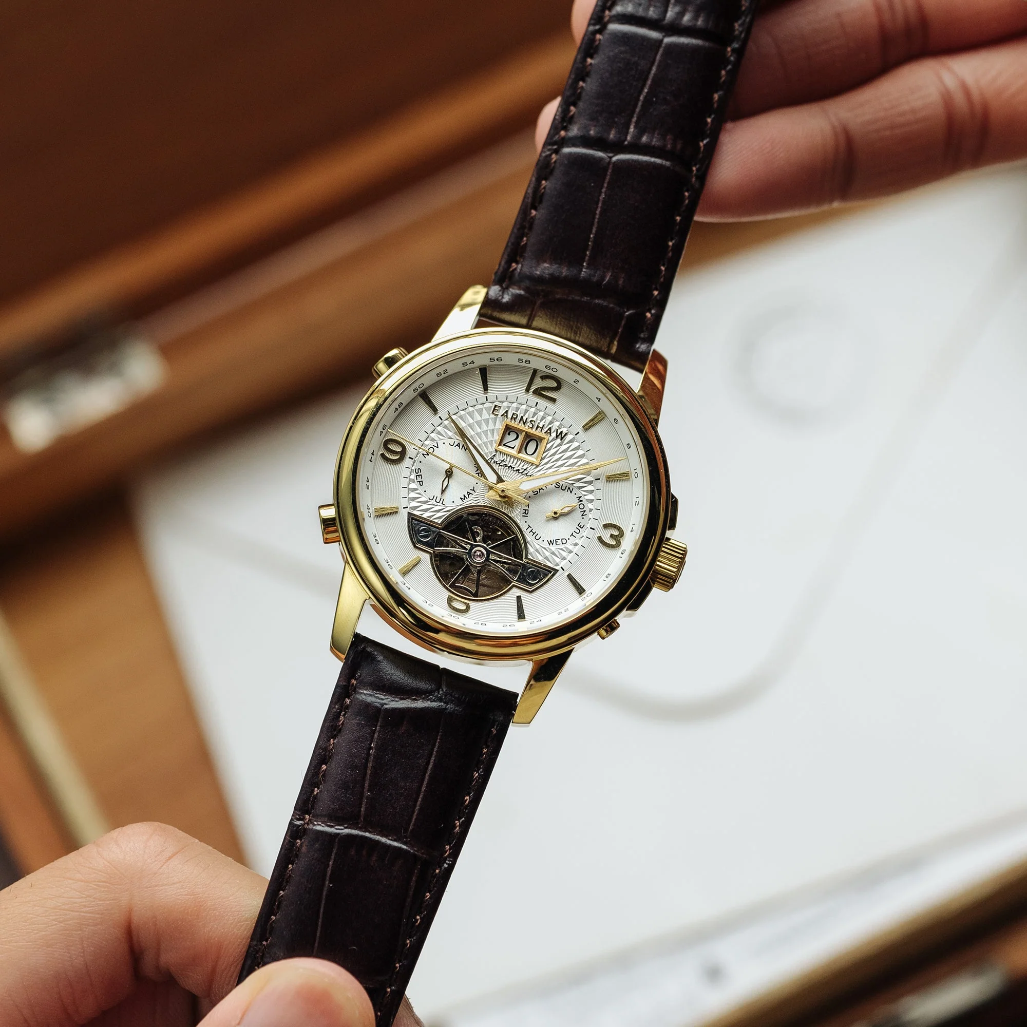 City Of London Marylebone Grand Date Calendar Open Heart Automatic White / Genuine Leather Strap | White Dial - Image 4