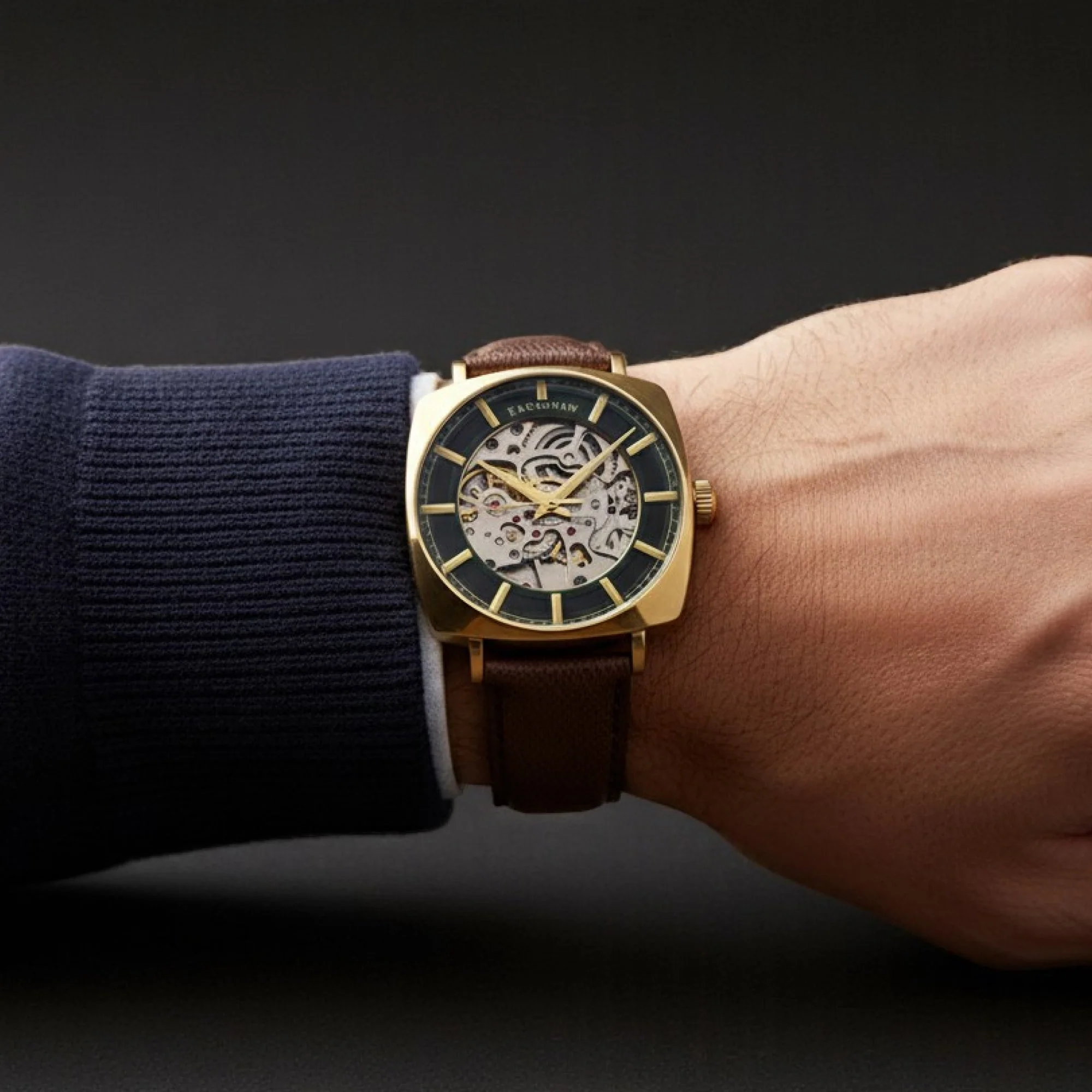 City Of London Moorgate Skeleton Automatic Black / Genuine Leather Strap | Black Dial - Image 2