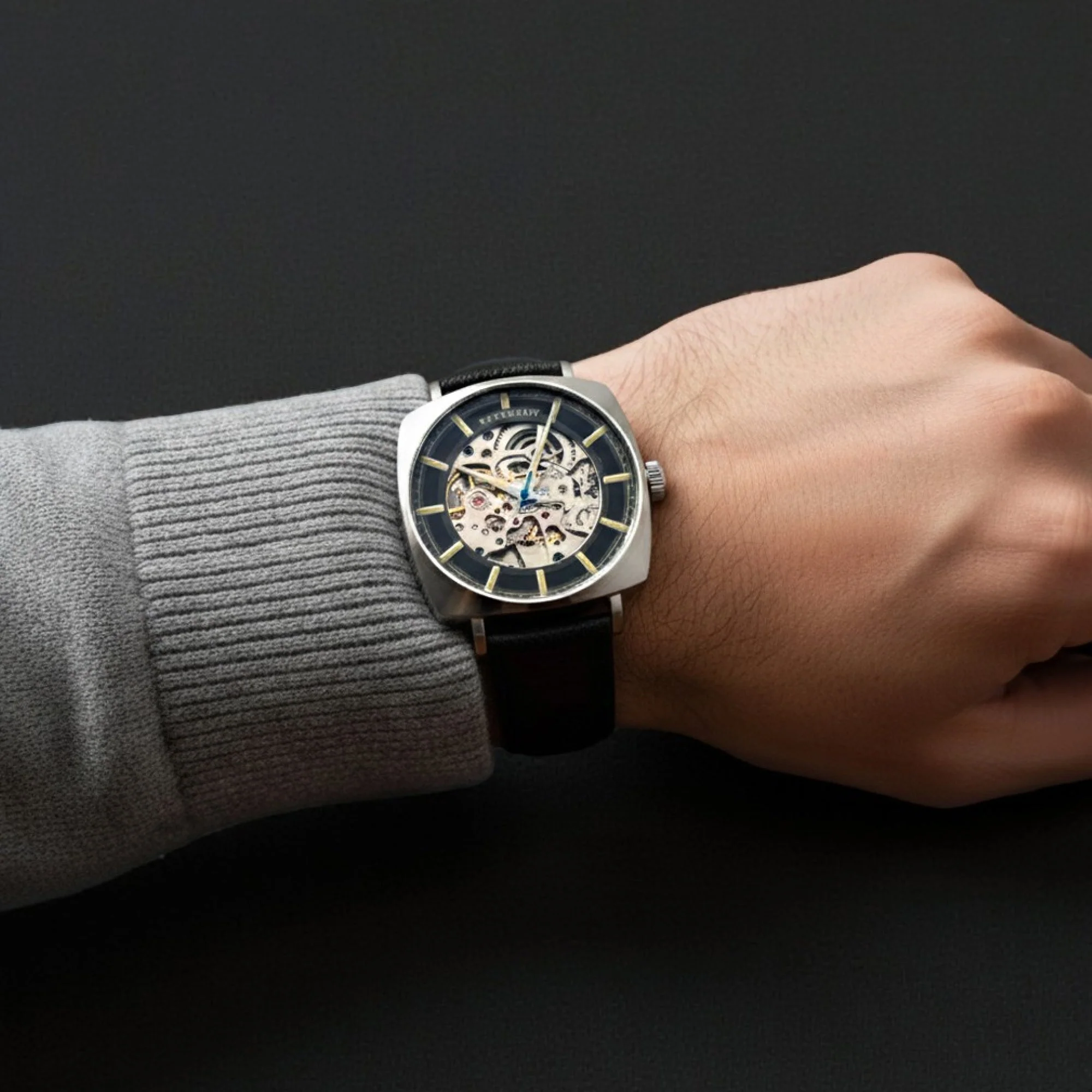 City Of London Moorgate Skeleton Automatic Black / Genuine Leather Strap Black Dial - Image 2
