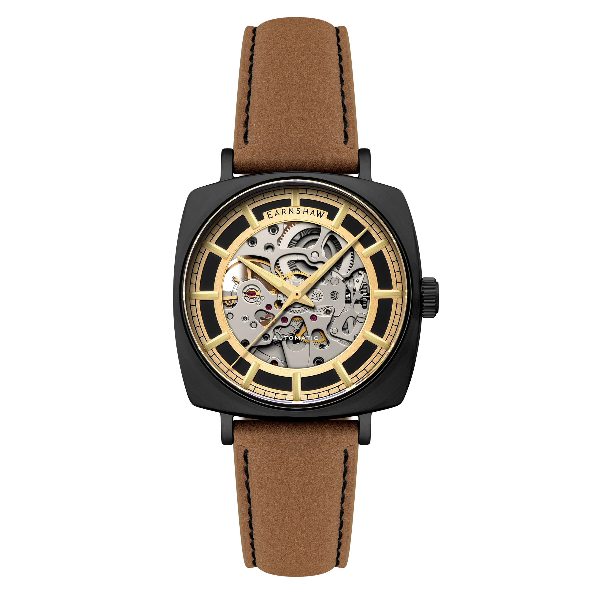 City Of London Moorgate Skeleton Automatic Gold / Genuine Leather Strap | Gold Dial