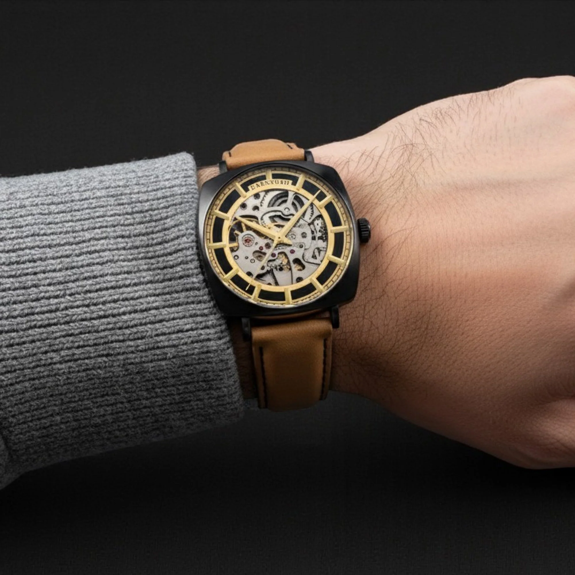 City Of London Moorgate Skeleton Automatic Gold / Genuine Leather Strap | Gold Dial - Image 2