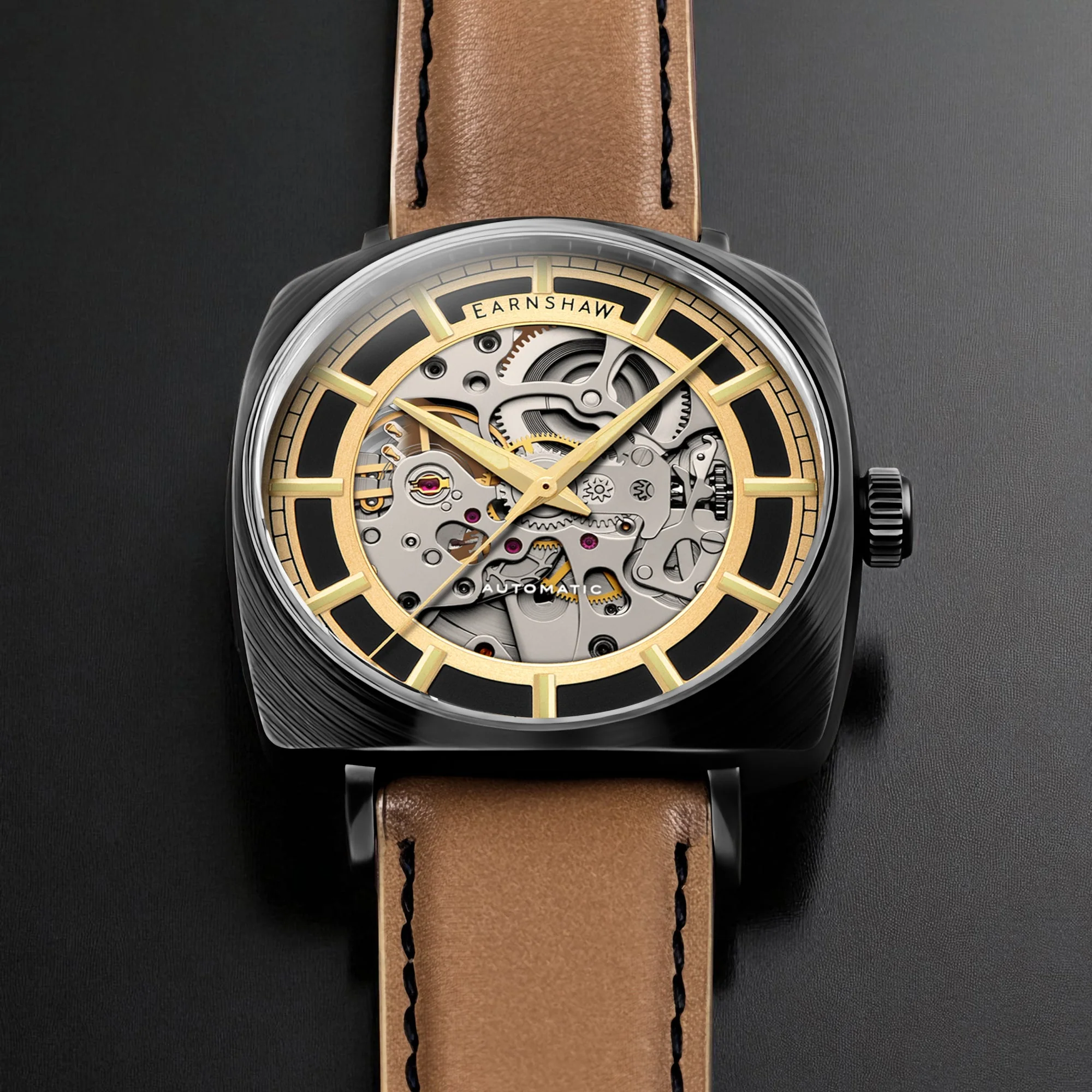 City Of London Moorgate Skeleton Automatic Gold / Genuine Leather Strap | Gold Dial - Image 3