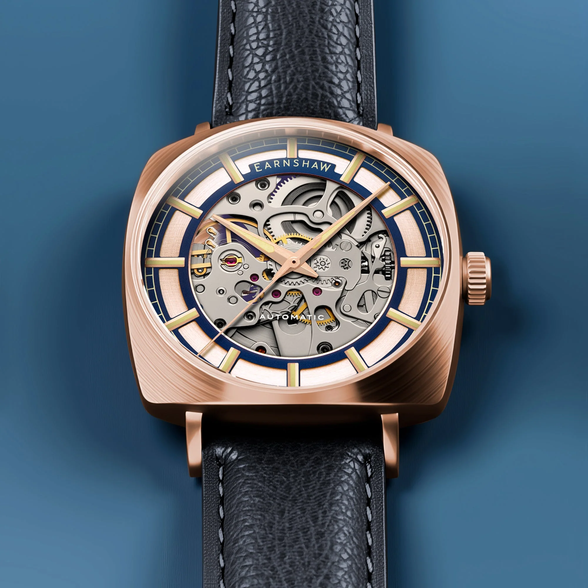 City Of London Moorgate Skeleton Automatic Rose Gold / Genuine Leather Strap | Rose Gold Dial - Image 3