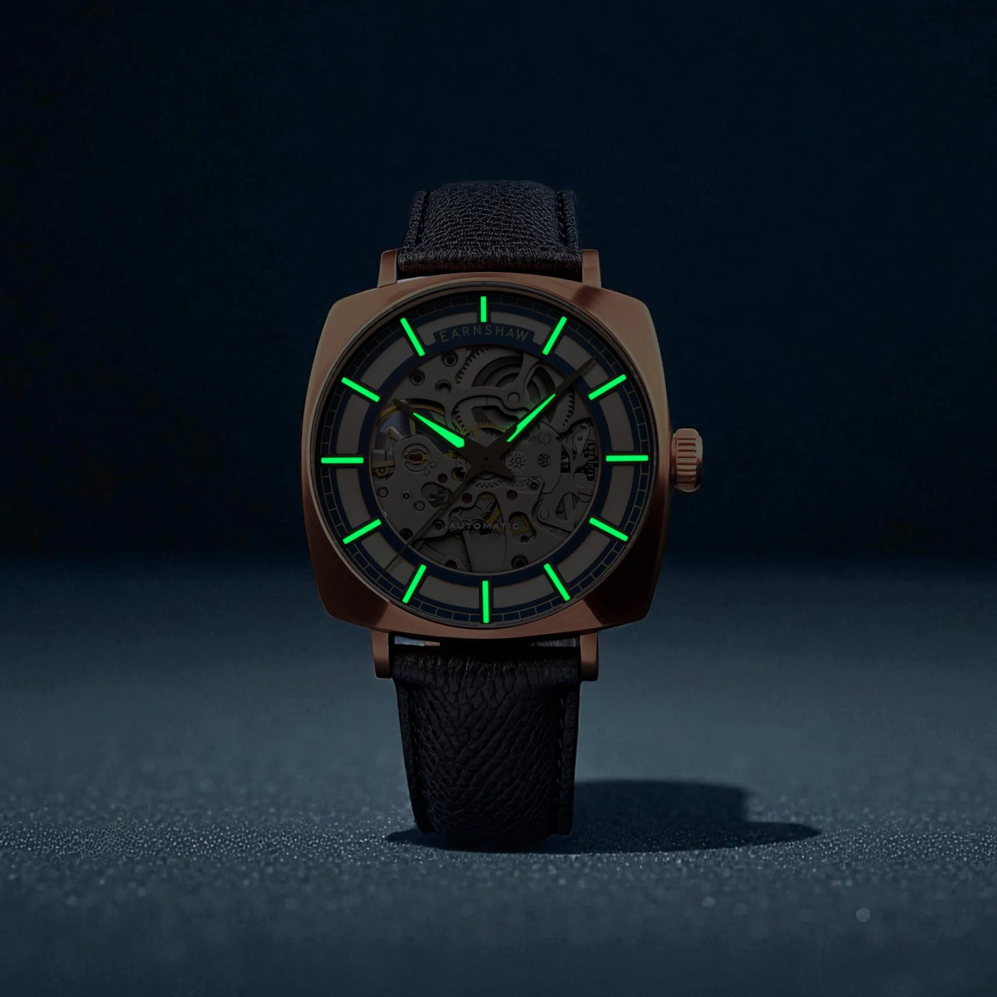 City Of London Moorgate Skeleton Automatic Rose Gold / Genuine Leather Strap | Rose Gold Dial - Image 4
