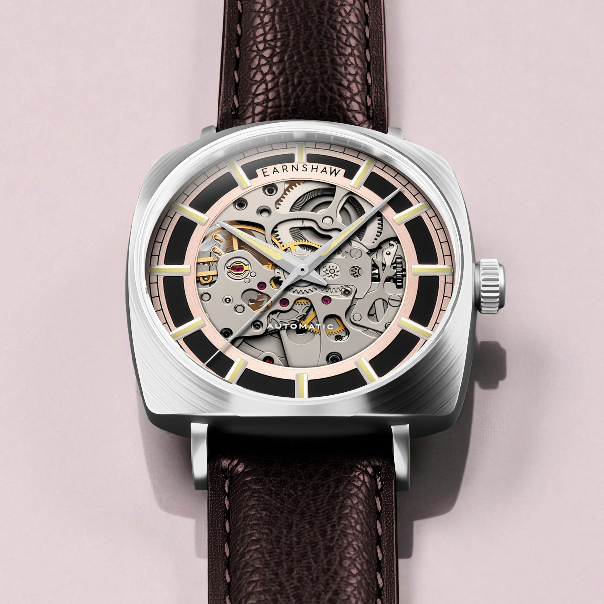 City Of London Moorgate Skeleton Automatic Rose Gold / Genuine Leather Strap Rose Gold Dial - Image 3