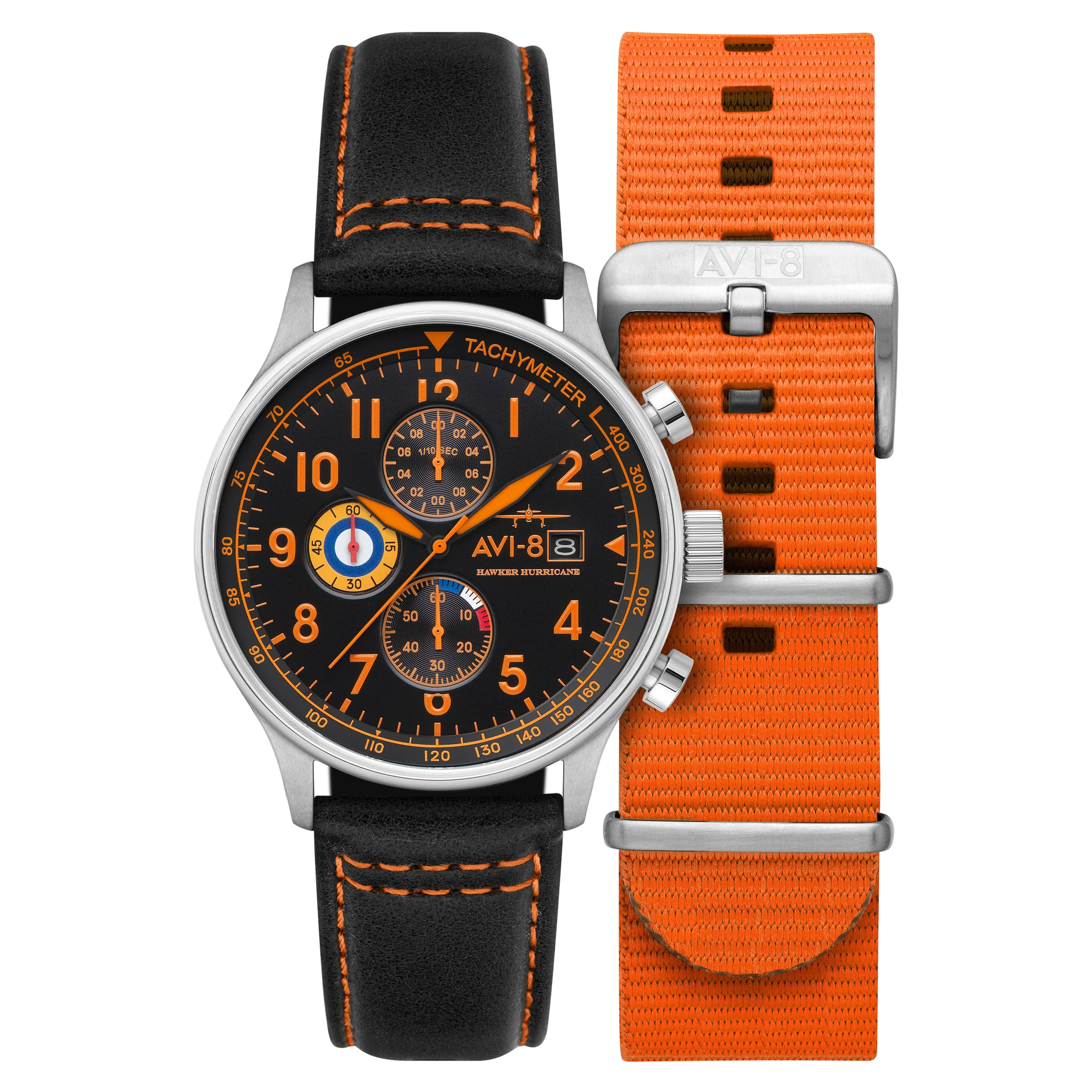 Classic Chronograph Black & Orange / Leather | Black Dial