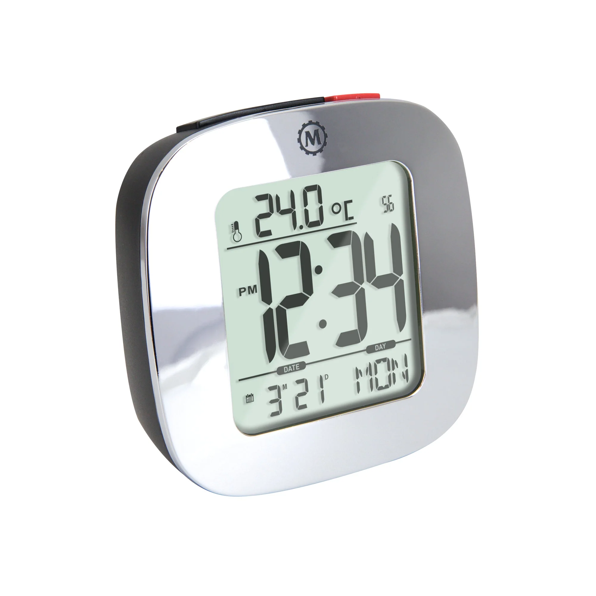Compact Alarm Clock with Temperature and Date Clock, LCD, Alarm, Mini, Silver (25/50)