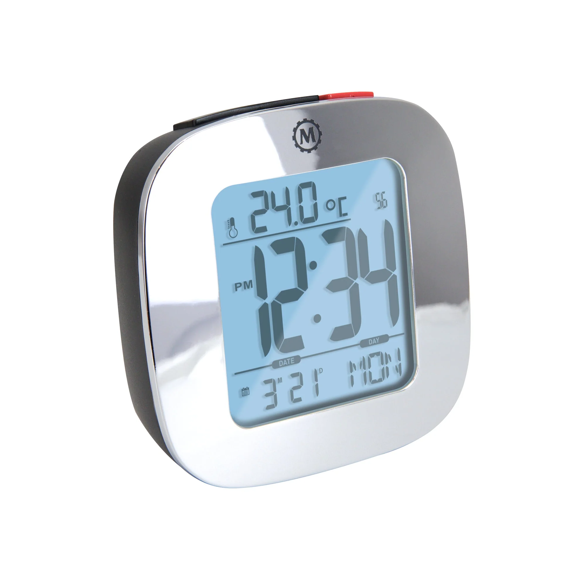 Compact Alarm Clock with Temperature and Date Clock, LCD, Alarm, Mini, Silver (25/50) - Image 2