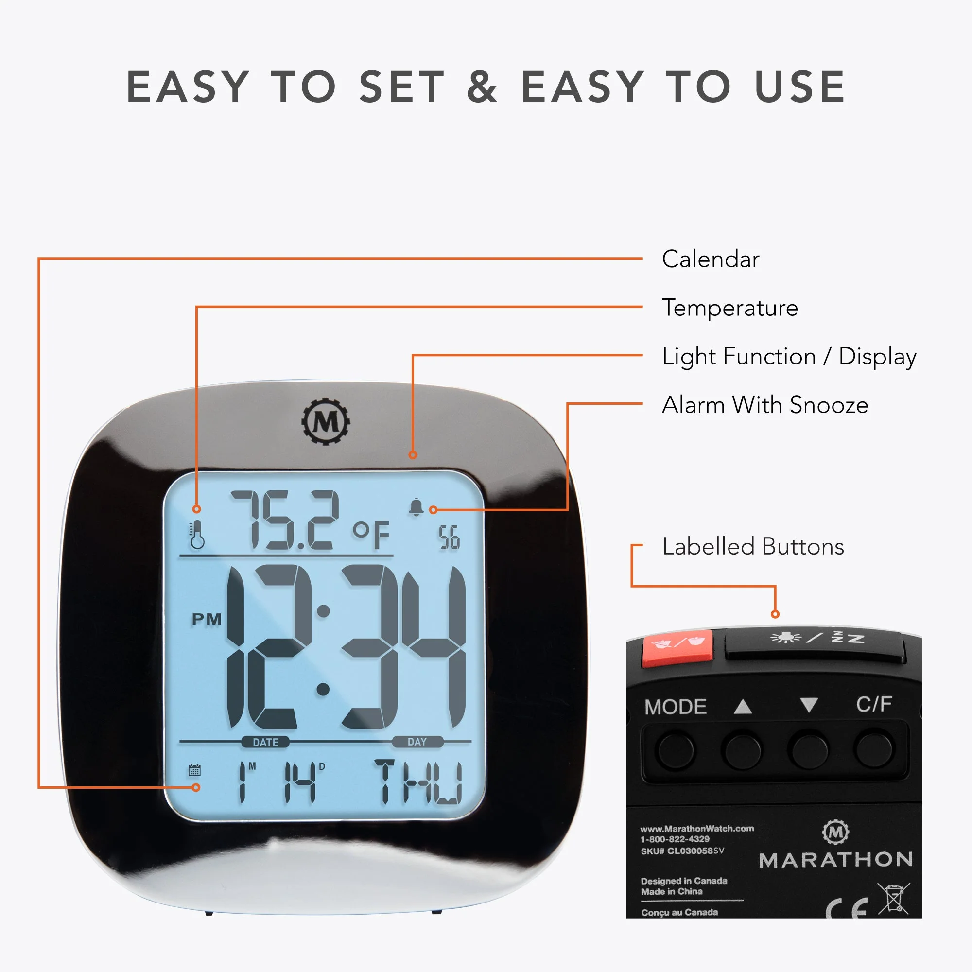 Compact Alarm Clock with Temperature and Date Clock, LCD, Alarm, Mini, Silver (25/50) - Image 3