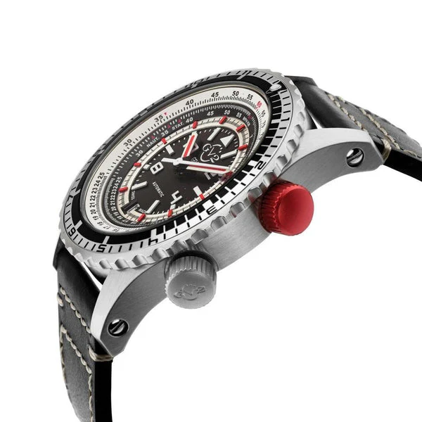 Contasecondi GV2 Contasecondi Men's Black/Red Dial Black Calfskin Leather Watch | Black Dial - Image 2