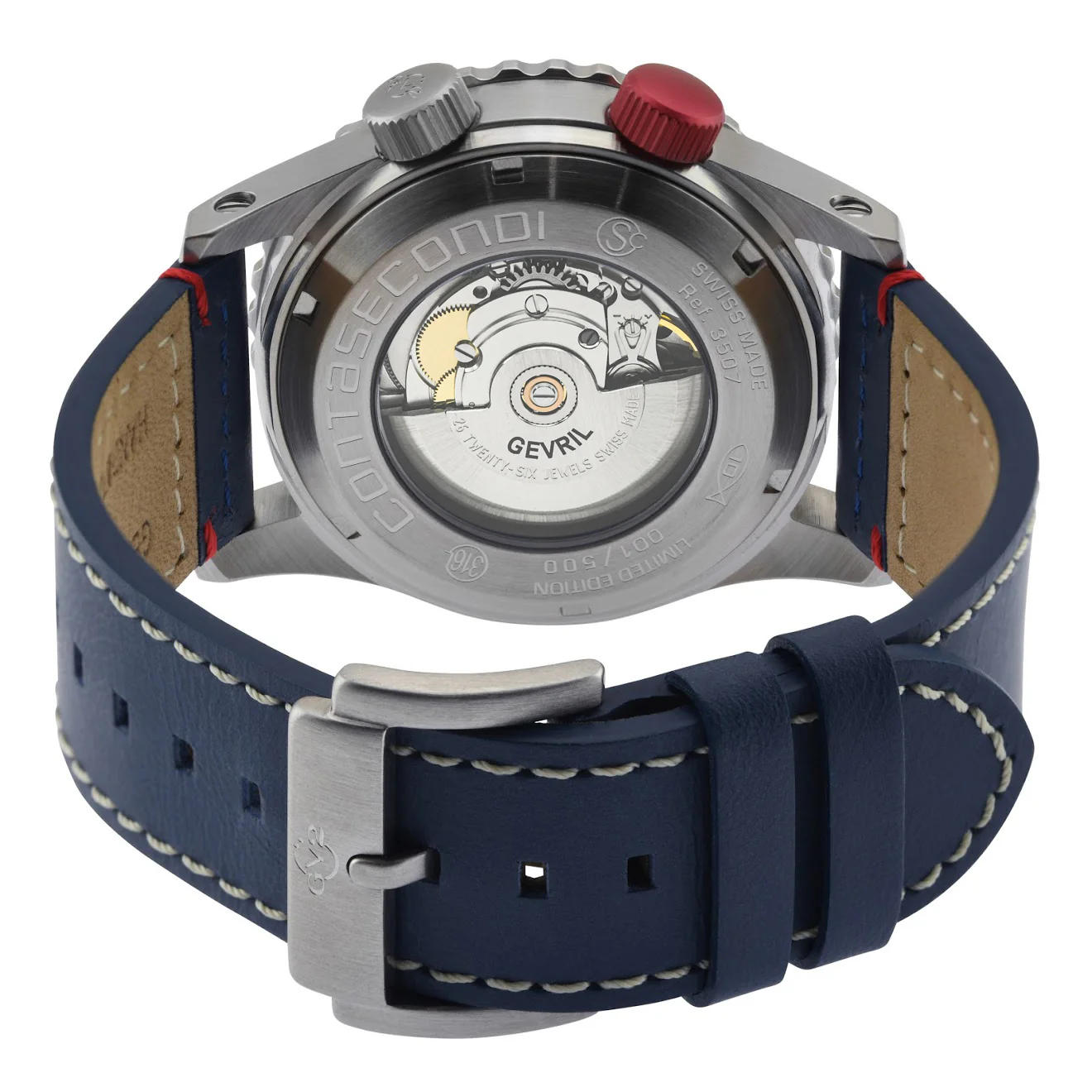 Contasecondi Automatic Swiss Made Calculator Watch Steel, blue and red double sapphire crystal | Blue Dial - Image 3