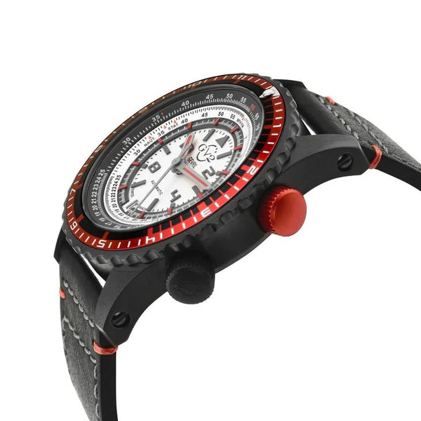 Contasecondi GV2 Contasecondi Men's Silver/Red Dial Black Calfskin Leather Watch | Silver Dial - Image 2