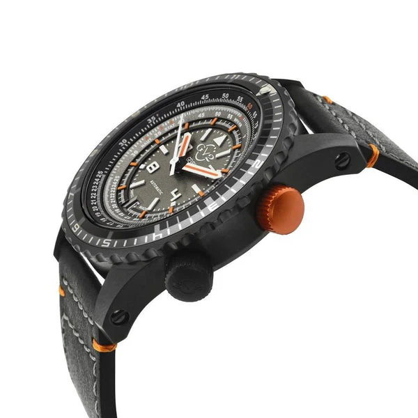 Contasecondi GV2 Contasecondi Men's Grey/Orange Dial Black Calfskin Leather Watch - Image 2