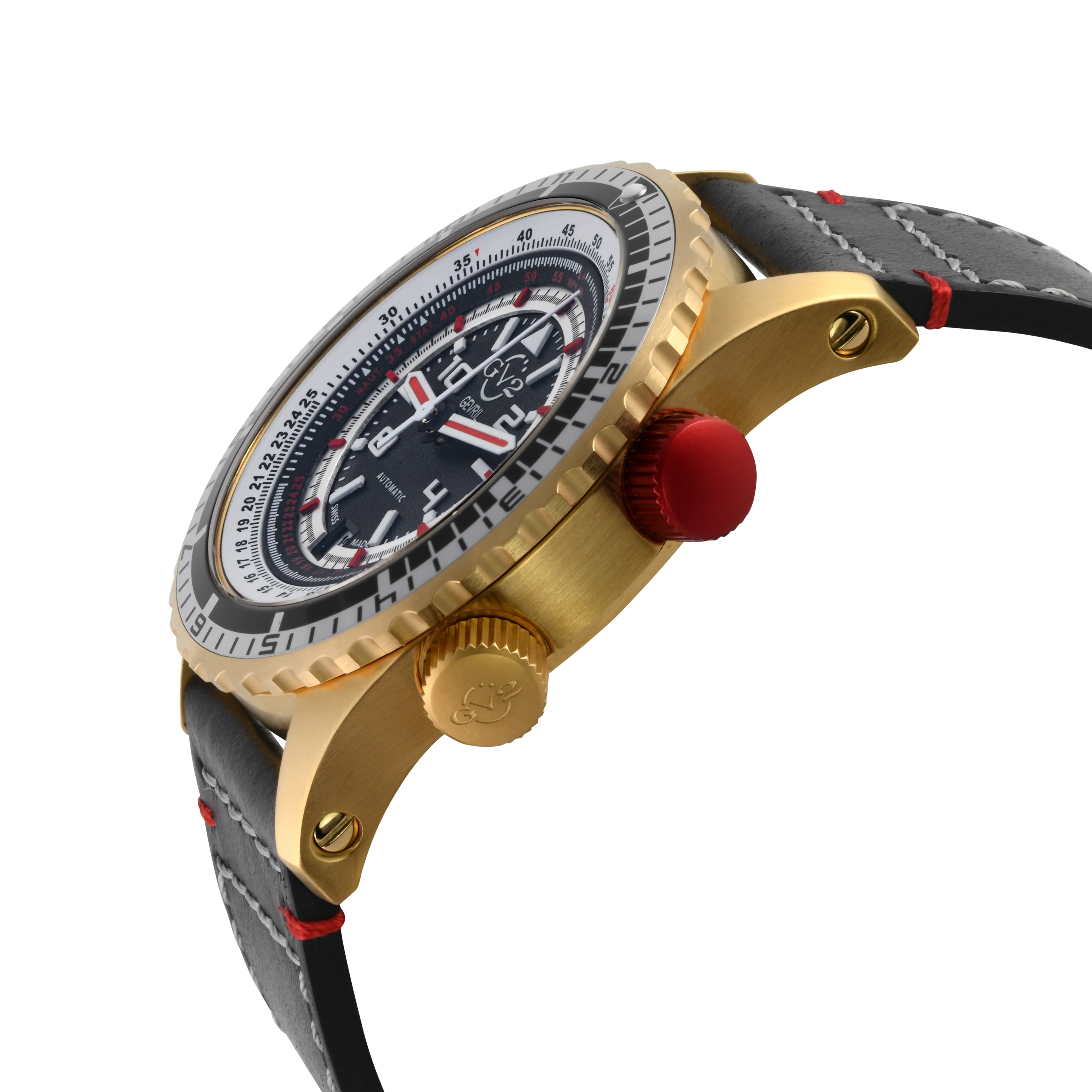 Contasecondi Gold GV2 by Gevril Swiss Automatic Dual Rotating Bezel Watch | Black Dial - Image 2
