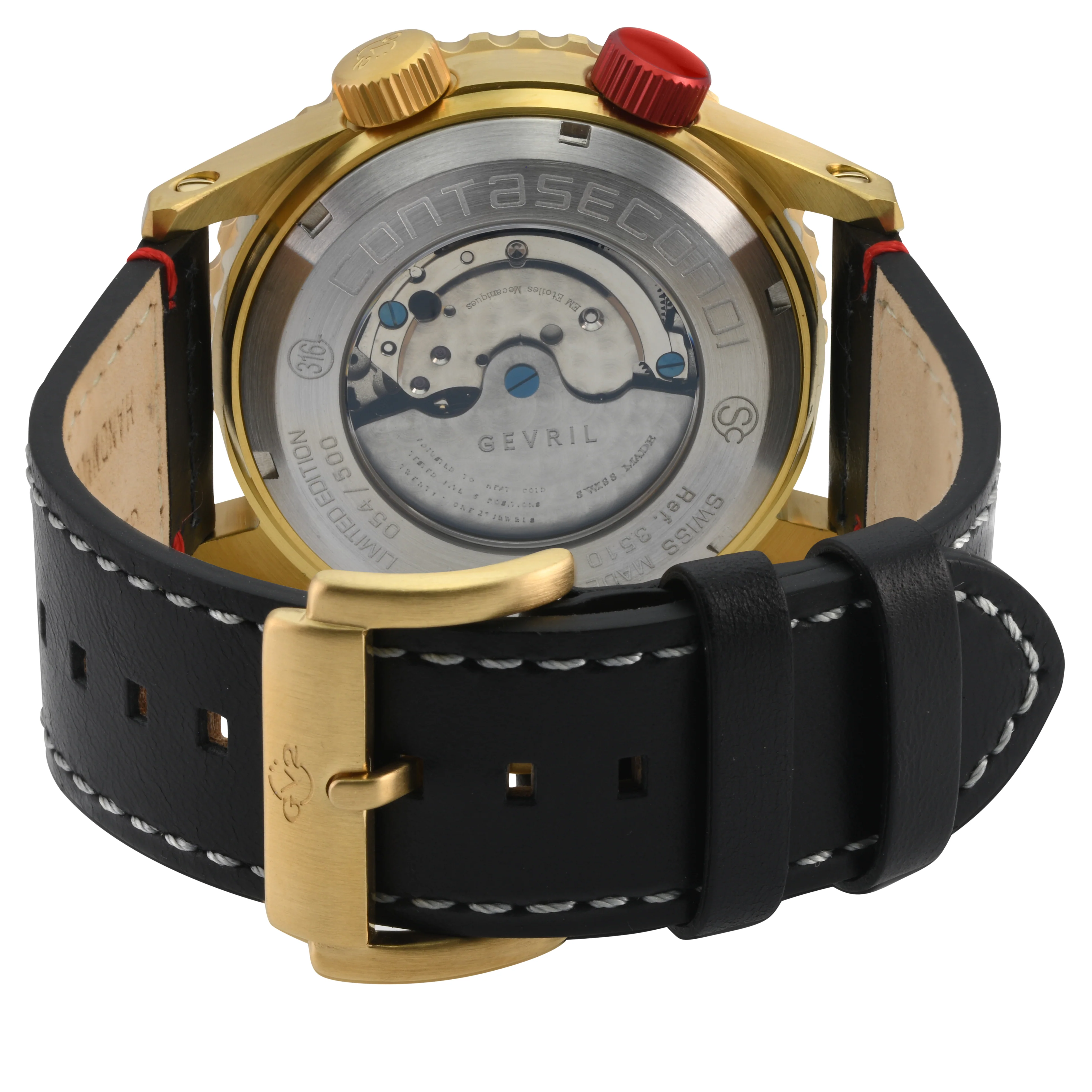 Contasecondi Gold GV2 by Gevril Swiss Automatic Dual Rotating Bezel Watch | Black Dial - Image 3