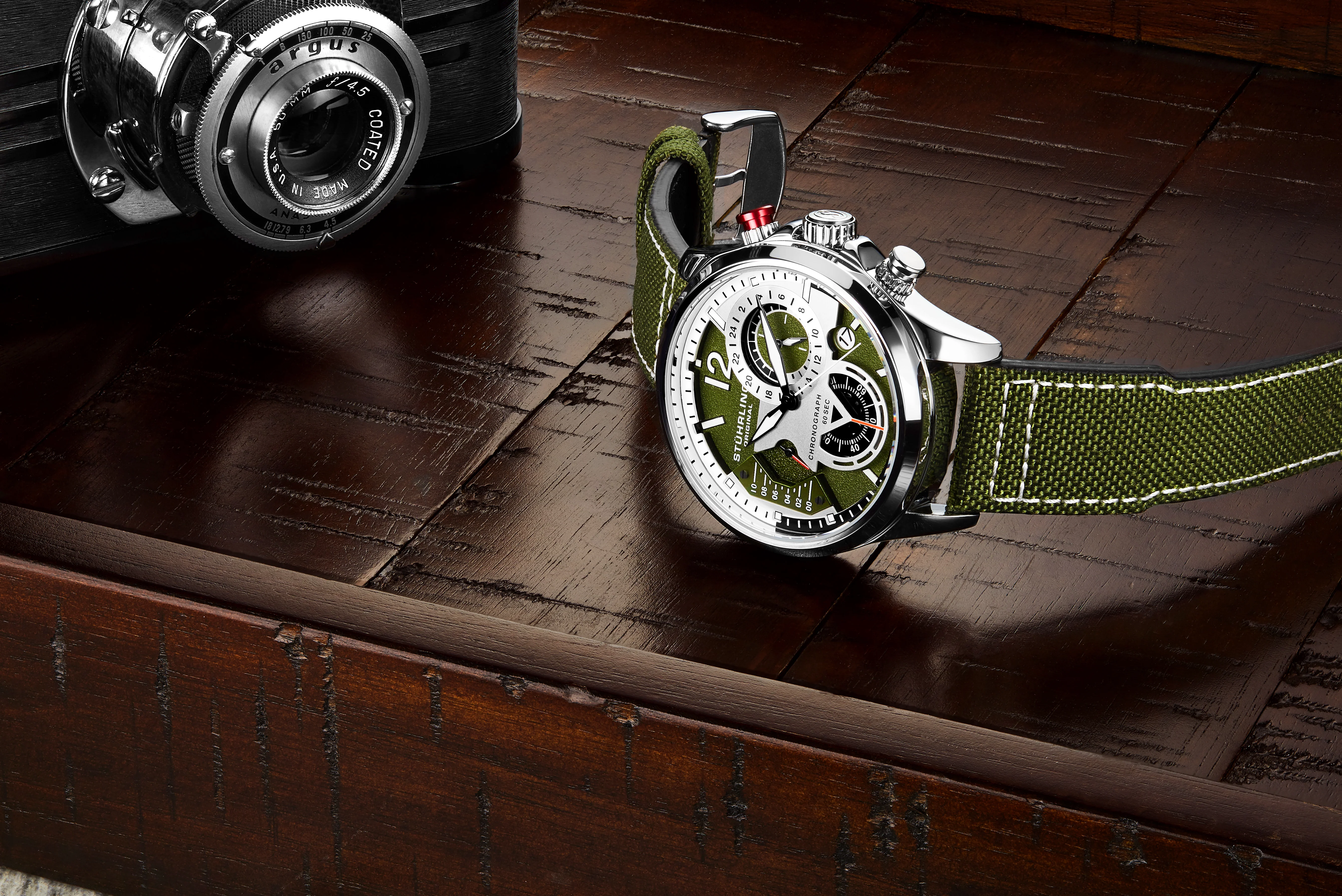 Cordura Quartz 45mm Aviator Green/Leather | Green Dial - Image 3