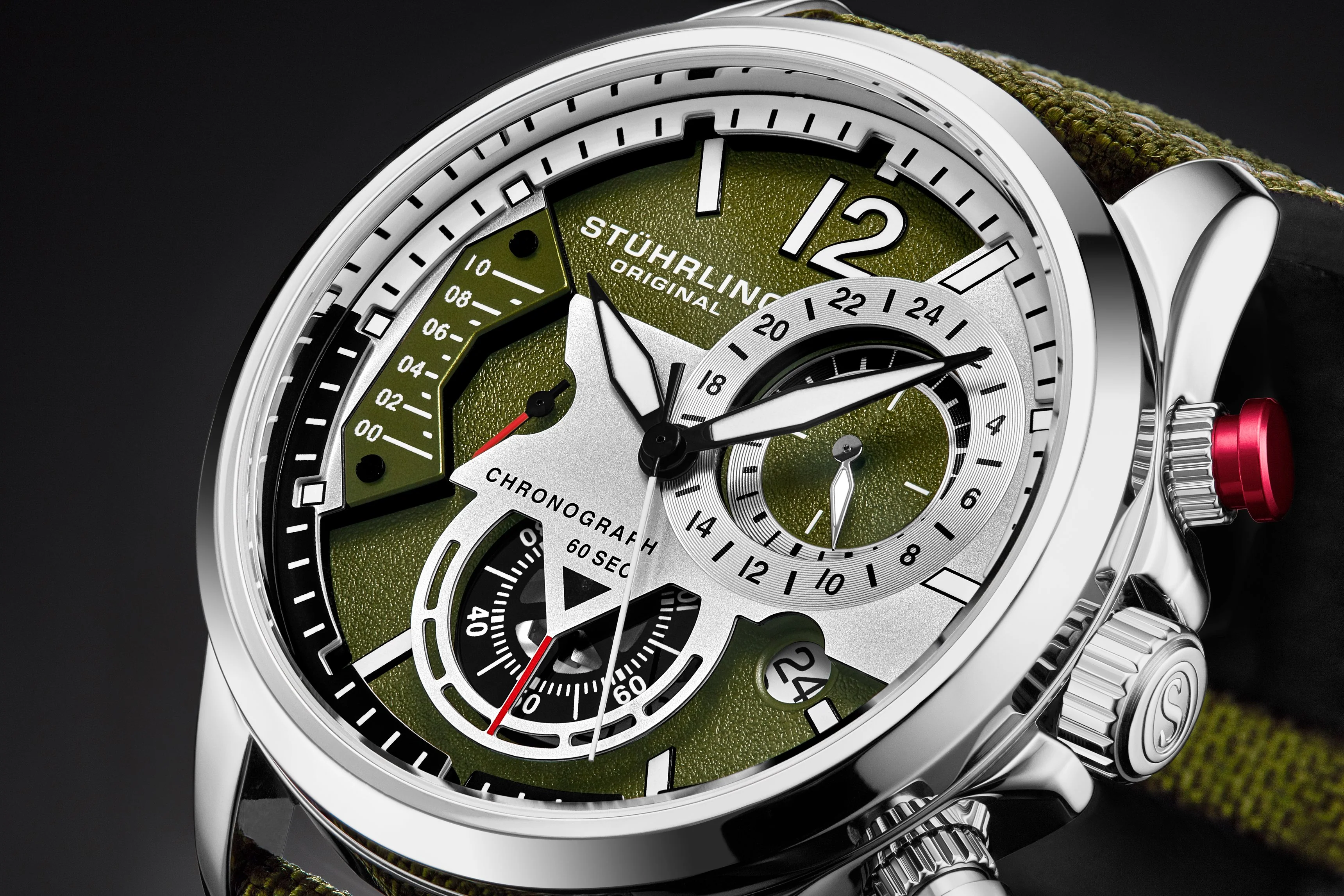 Cordura Quartz 45mm Aviator Green/Leather | Green Dial - Image 4