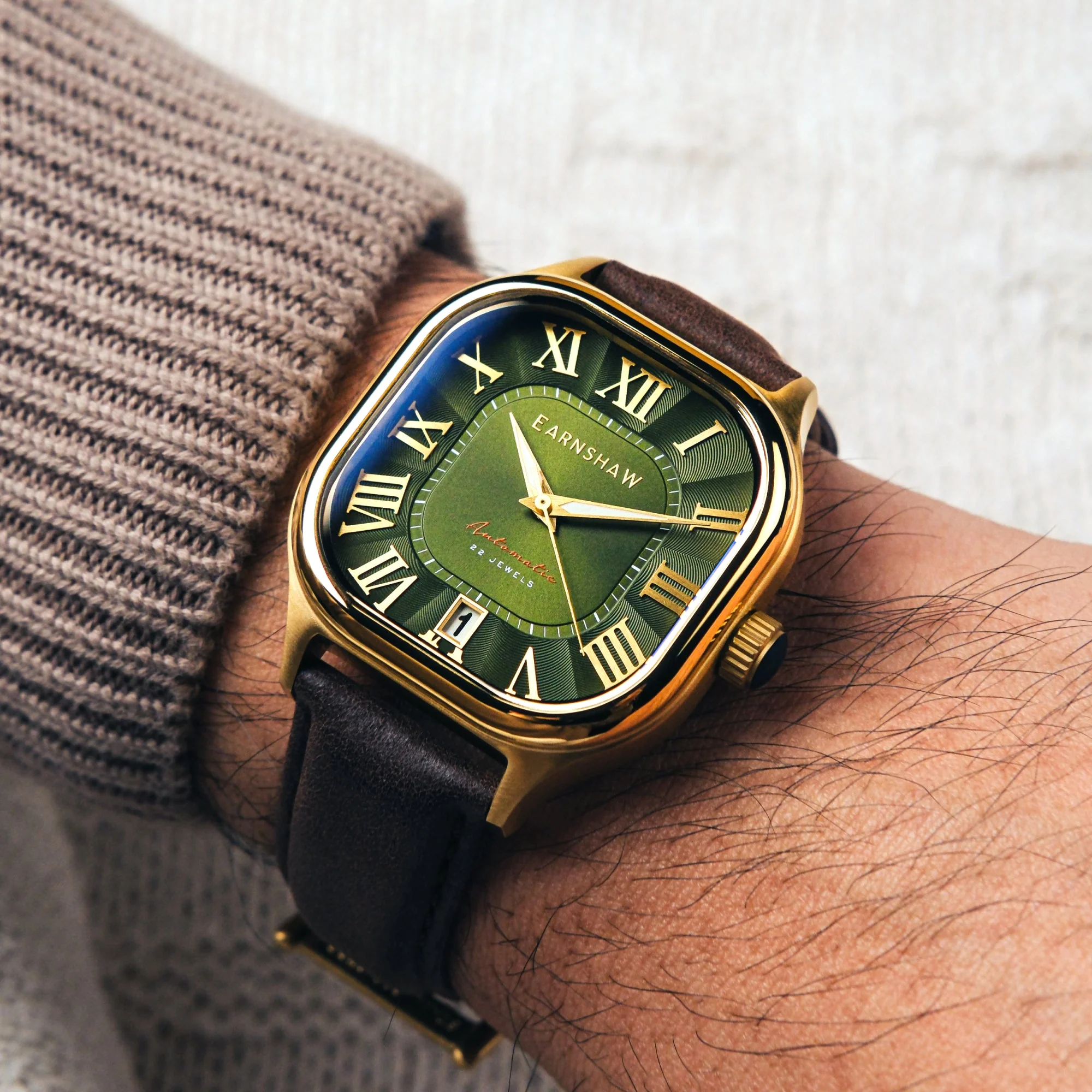 Coussin Automatic Green / Brown Genuine Leather | Green Dial - Image 2