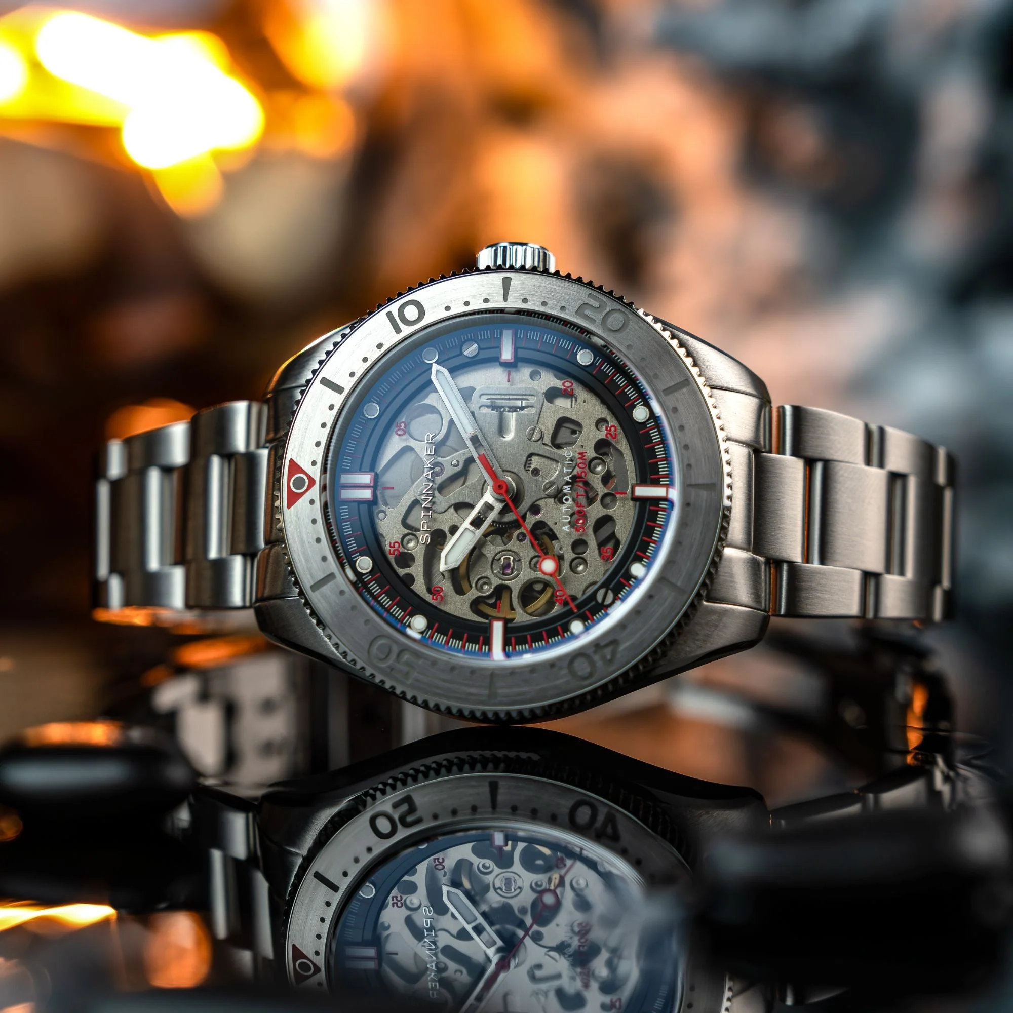 Croft 42 Skeleton Automatic Silver & Red / Stainless Steel | Black Dial - Image 3