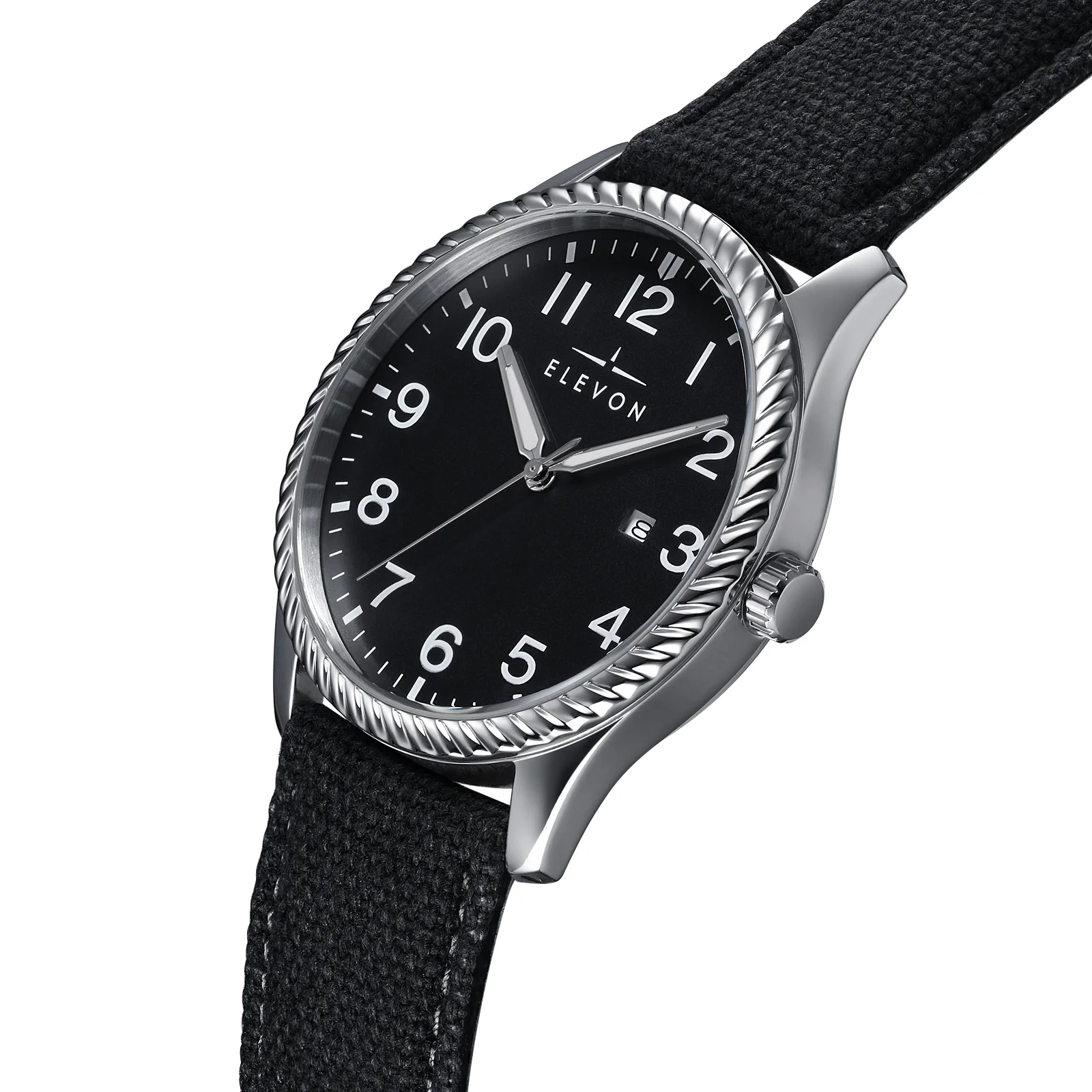 Crosswind Canvas-Overlaid Leather-Band Watch w/ Date Black | Black Dial - Image 2