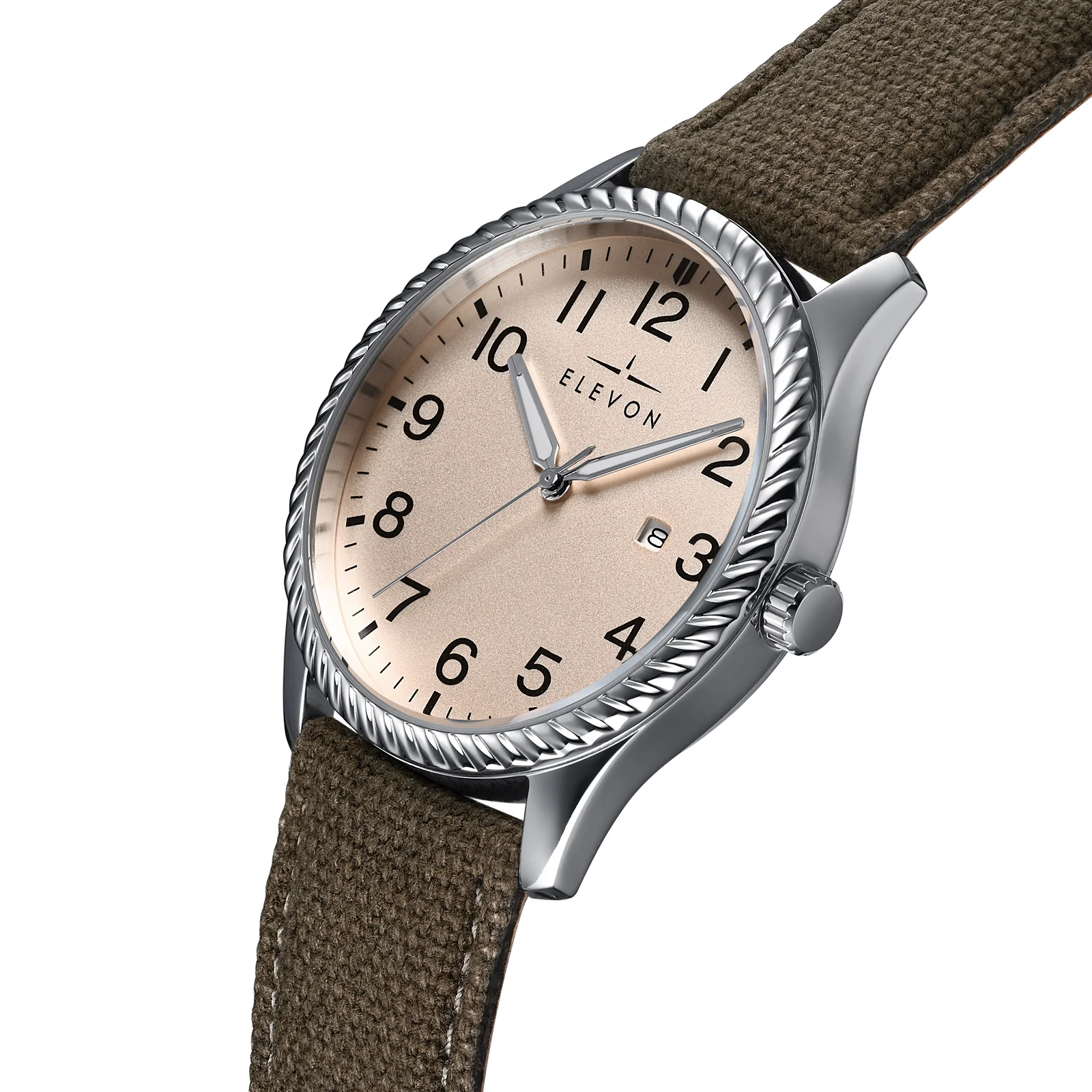 Crosswind Canvas-Overlaid Leather-Band Watch w/ Date Tan/Olive | Tan Dial - Image 2