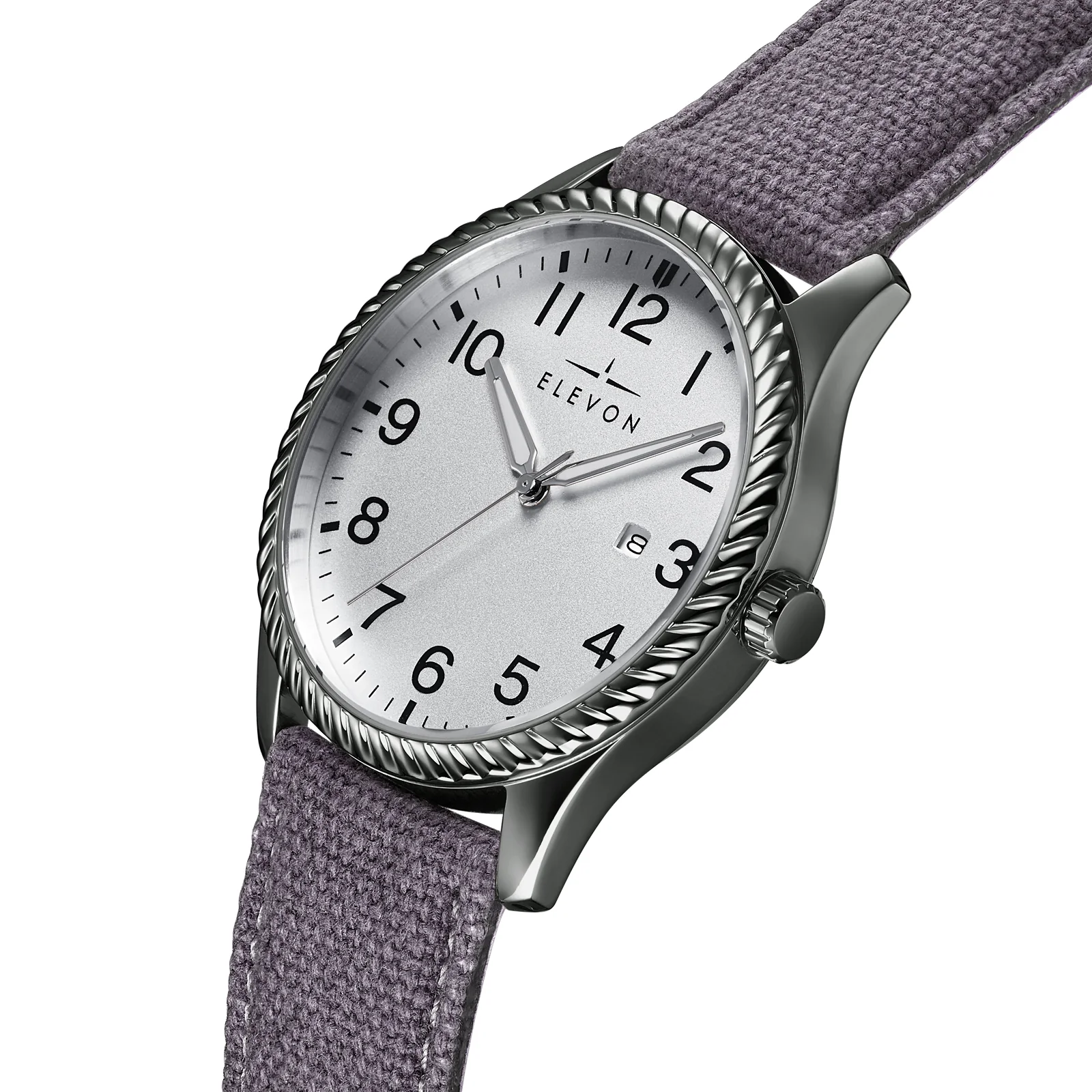 Crosswind Canvas-Overlaid Leather-Band Watch w/ Date Gunmetal/Grey | Silver Dial - Image 2
