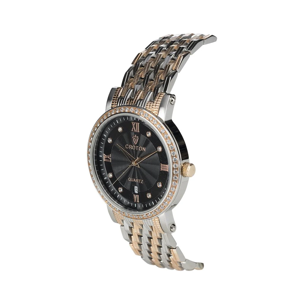 Croton Gents CZ dial with swirl Pattern two tone/black | Black Dial - Image 2