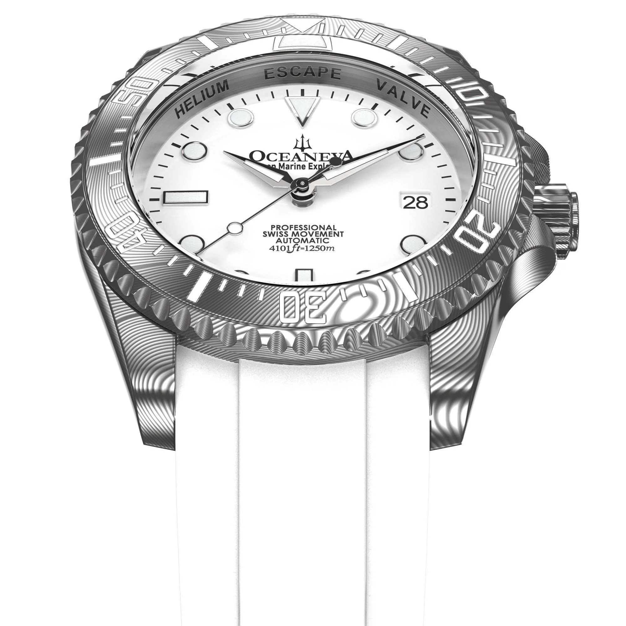 Oceaneva Damascus Swiss Automatic SW200 Deep Marine Explorer II (Damascus/White Dial) - Image 10