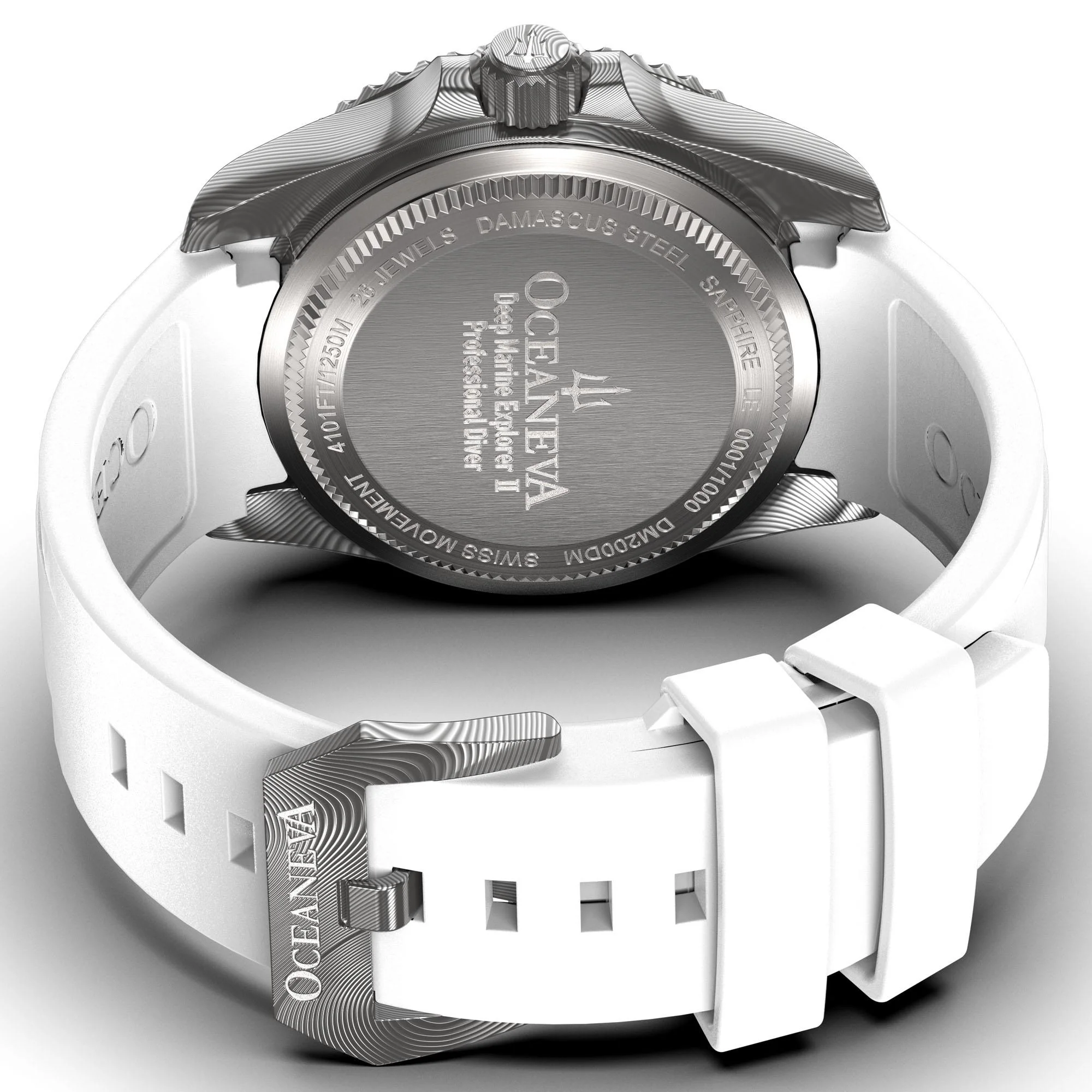 Oceaneva Damascus Swiss Automatic SW200 Deep Marine Explorer II (Damascus/White Dial) - Image 13