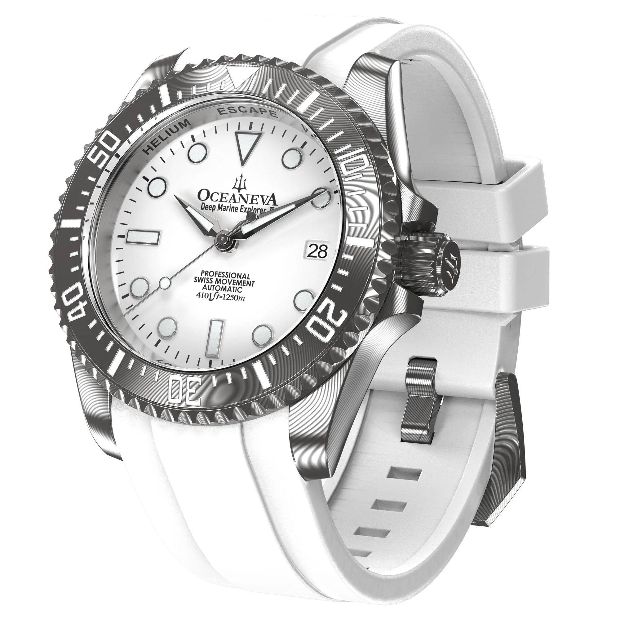 Oceaneva Damascus Swiss Automatic SW200 Deep Marine Explorer II (Damascus/White Dial) - Image 14