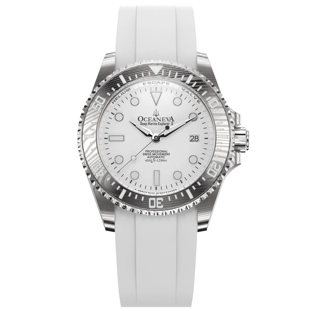 Oceaneva Damascus Swiss Automatic SW200 Deep Marine Explorer II (Damascus/White Dial) - Image 18