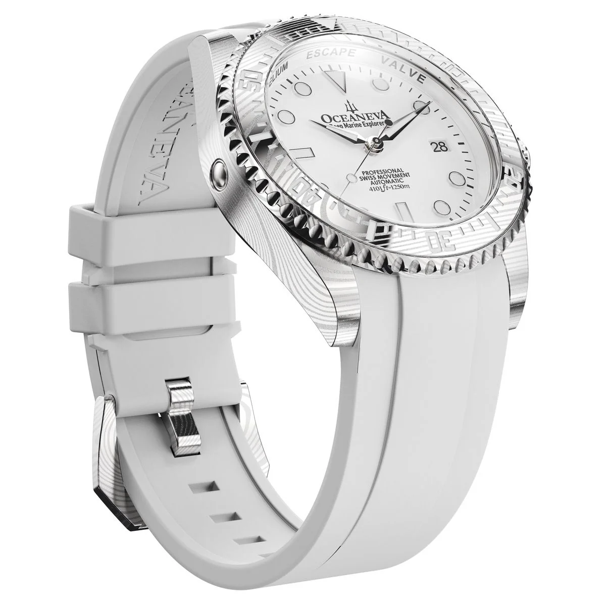 Oceaneva Damascus Swiss Automatic SW200 Deep Marine Explorer II (Damascus/White Dial) - Image 27