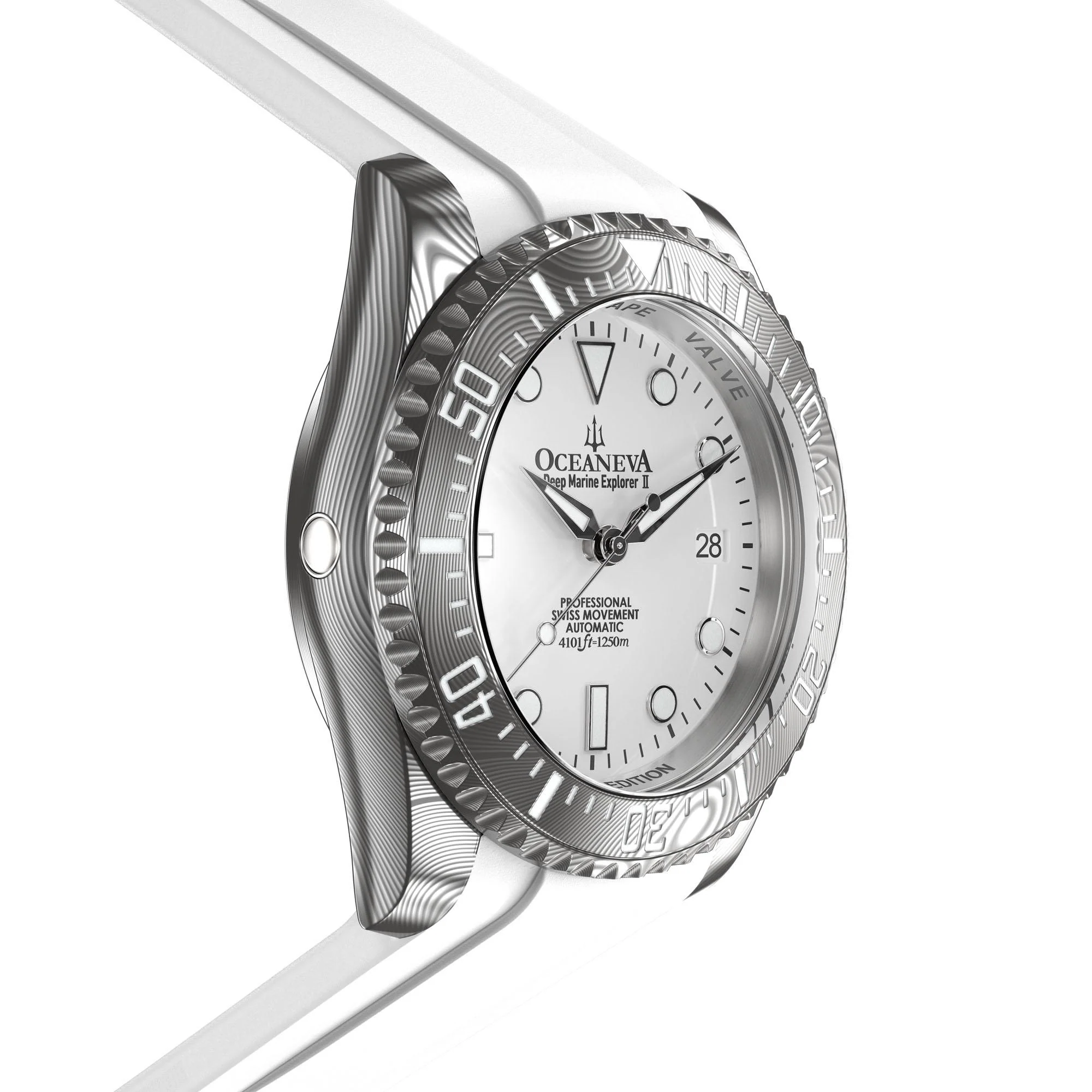 Oceaneva Damascus Swiss Automatic SW200 Deep Marine Explorer II (Damascus/White Dial) - Image 3