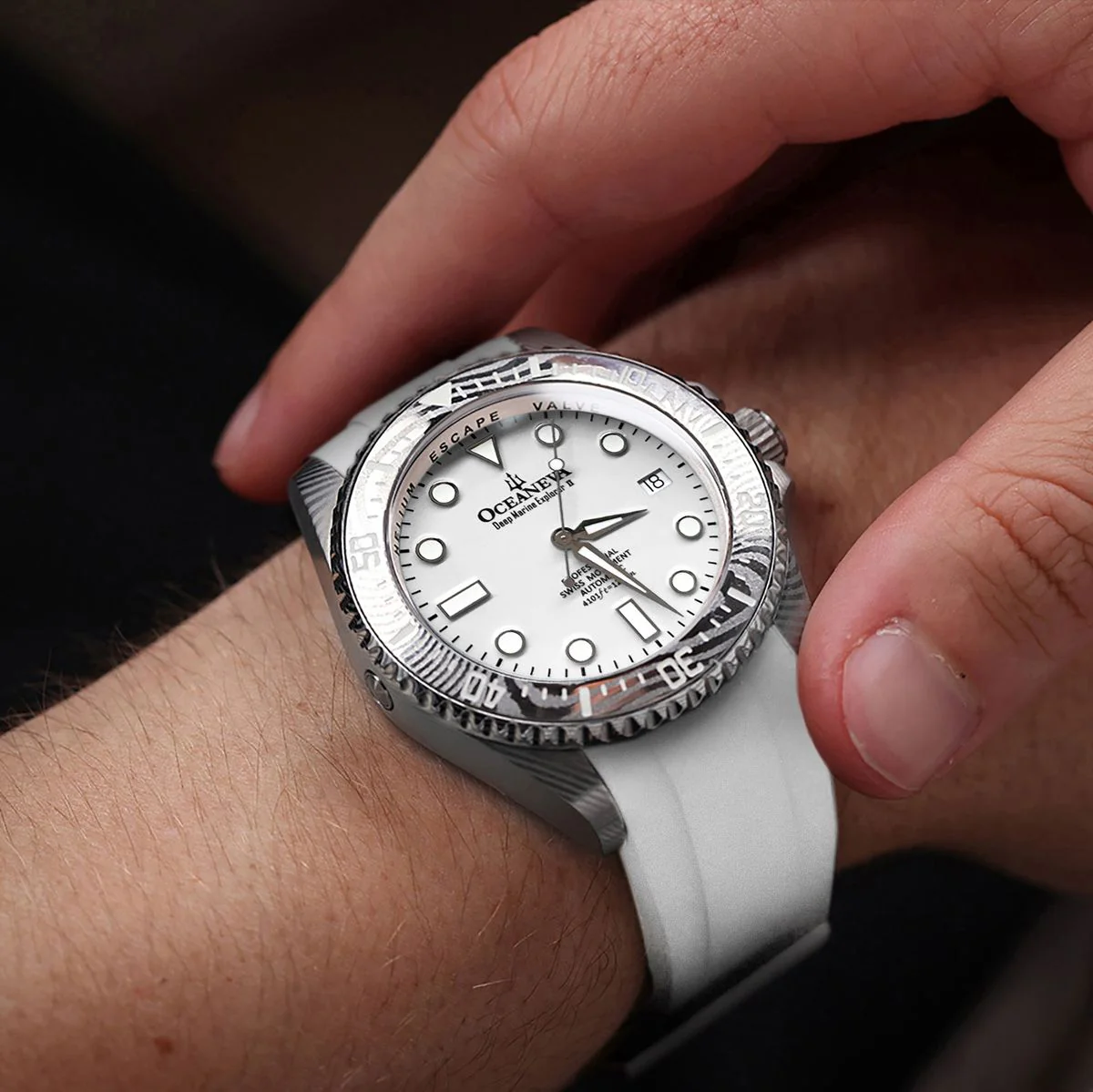 Oceaneva Damascus Swiss Automatic SW200 Deep Marine Explorer II (Damascus/White Dial) - Image 38