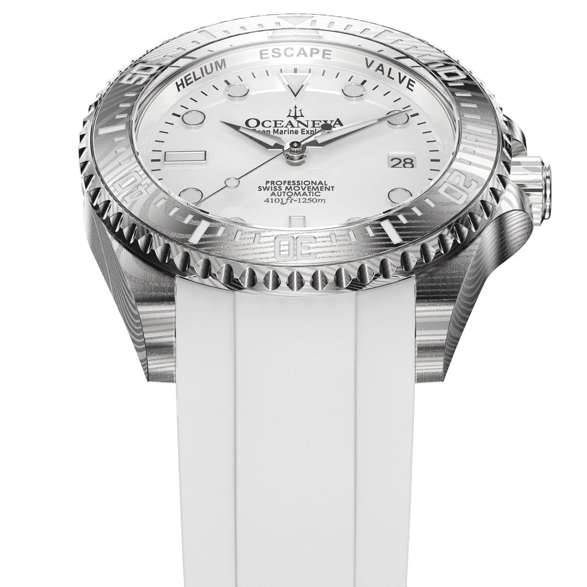Oceaneva Damascus Swiss Automatic SW200 Deep Marine Explorer II (Damascus/White Dial) - Image 39