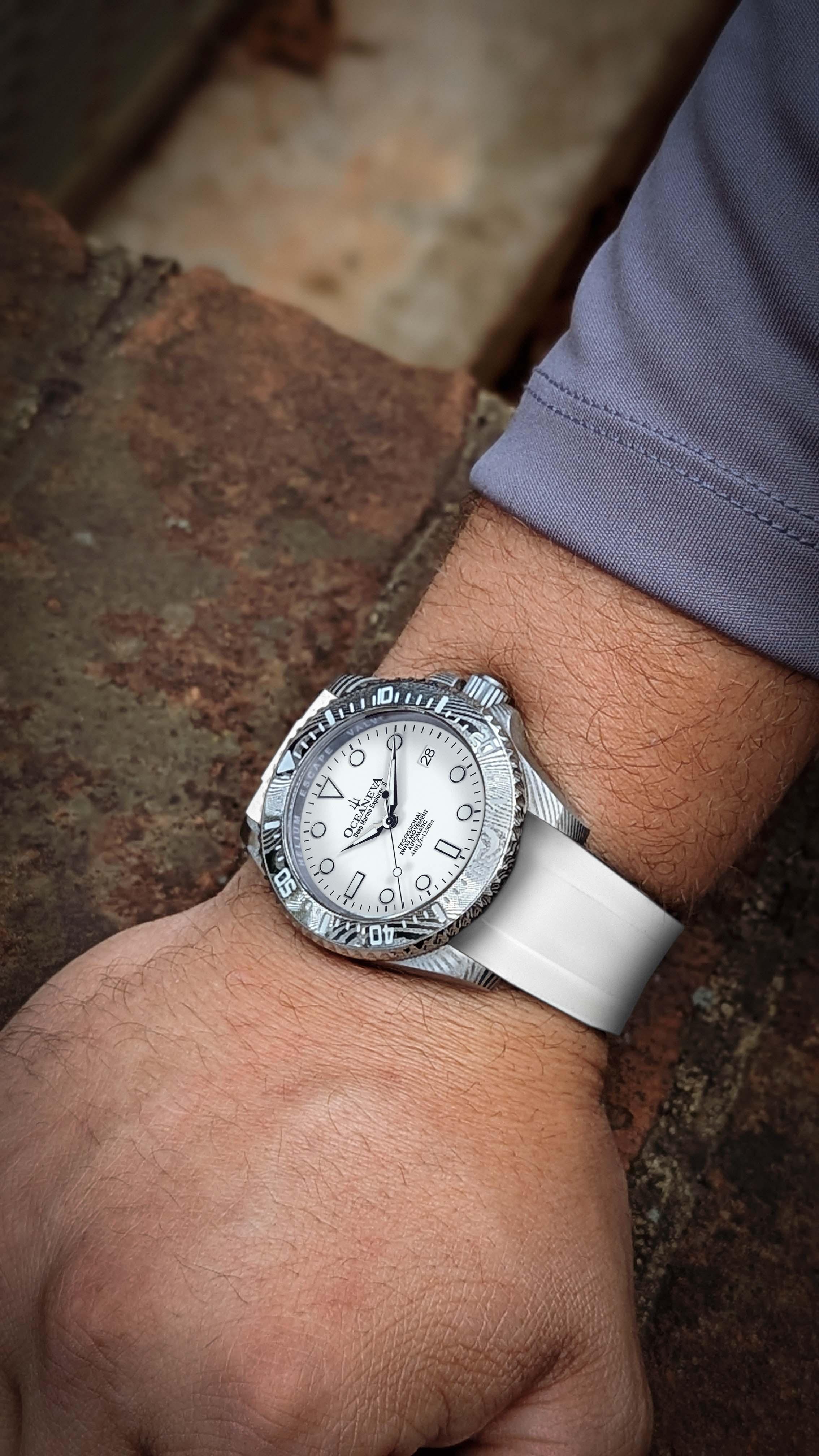 Oceaneva Damascus Swiss Automatic SW200 Deep Marine Explorer II (Damascus/White Dial) - Image 4