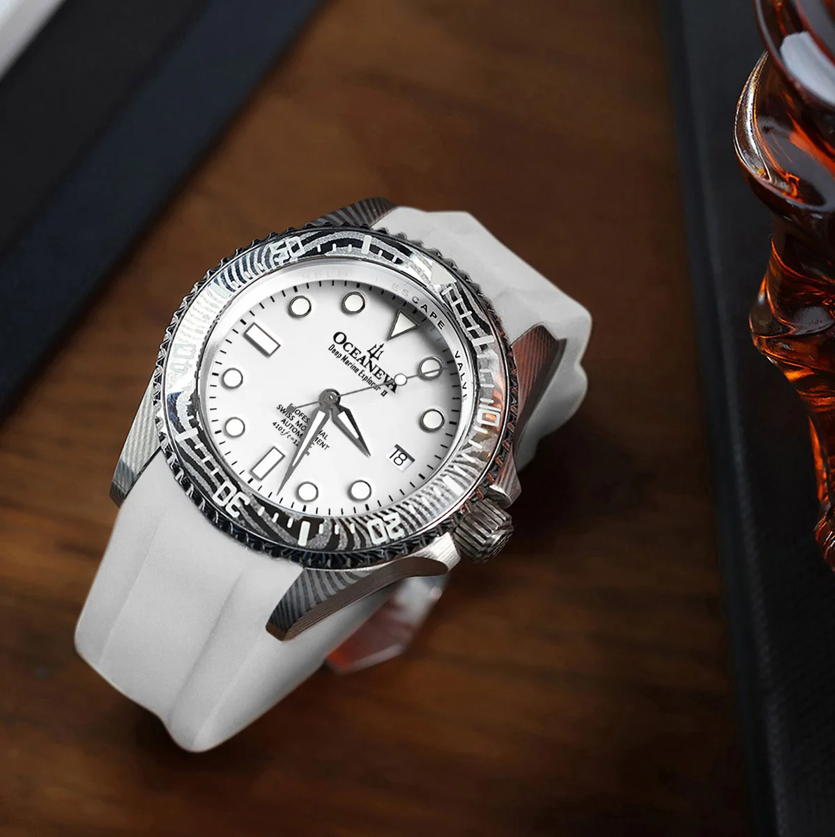 Oceaneva Damascus Swiss Automatic SW200 Deep Marine Explorer II (Damascus/White Dial) - Image 40