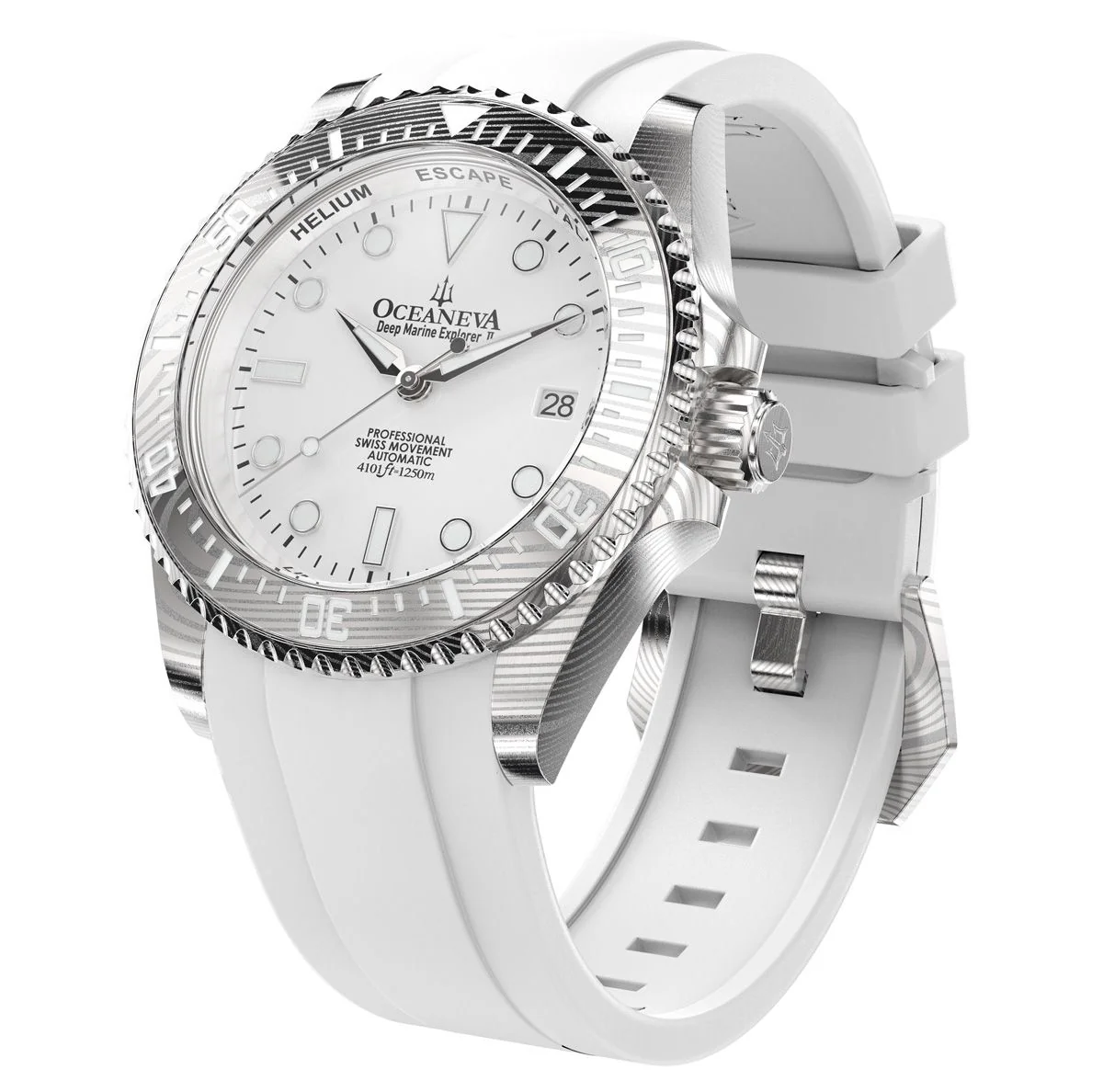 Oceaneva Damascus Swiss Automatic SW200 Deep Marine Explorer II (Damascus/White Dial) - Image 41