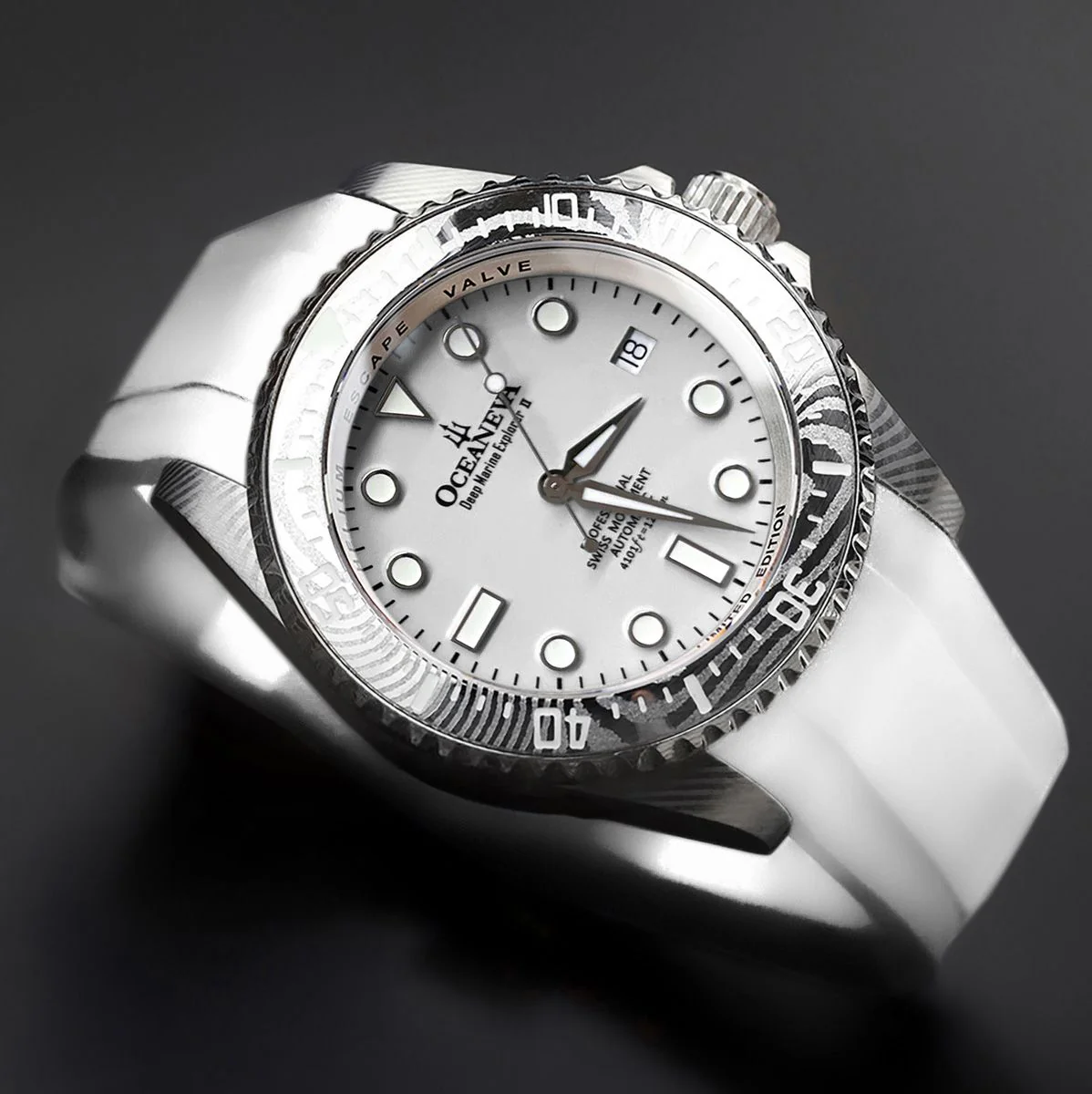 Oceaneva Damascus Swiss Automatic SW200 Deep Marine Explorer II (Damascus/White Dial) - Image 43