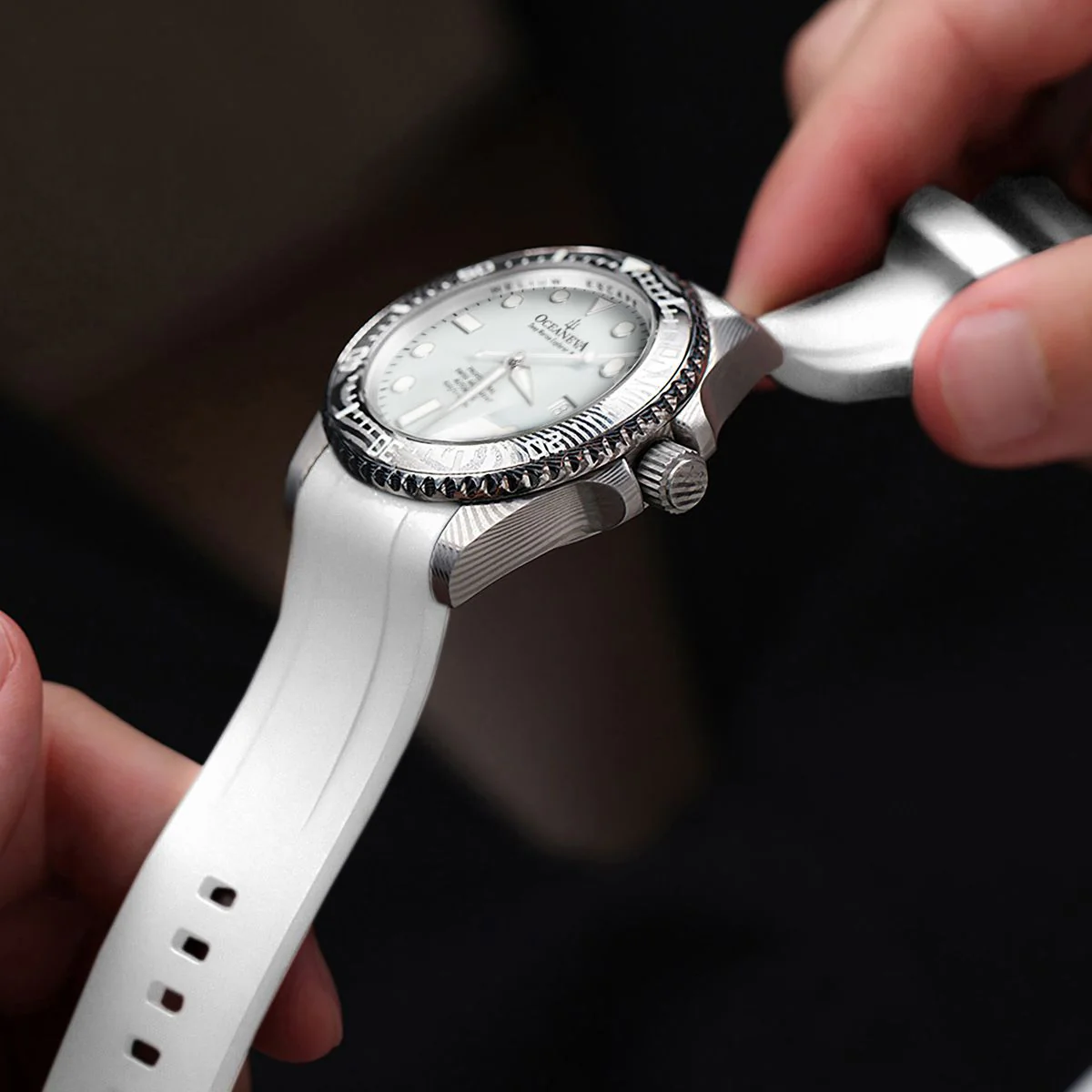 Oceaneva Damascus Swiss Automatic SW200 Deep Marine Explorer II (Damascus/White Dial) - Image 45