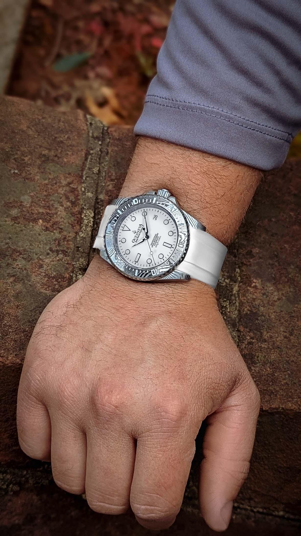 Oceaneva Damascus Swiss Automatic SW200 Deep Marine Explorer II (Damascus/White Dial) - Image 49