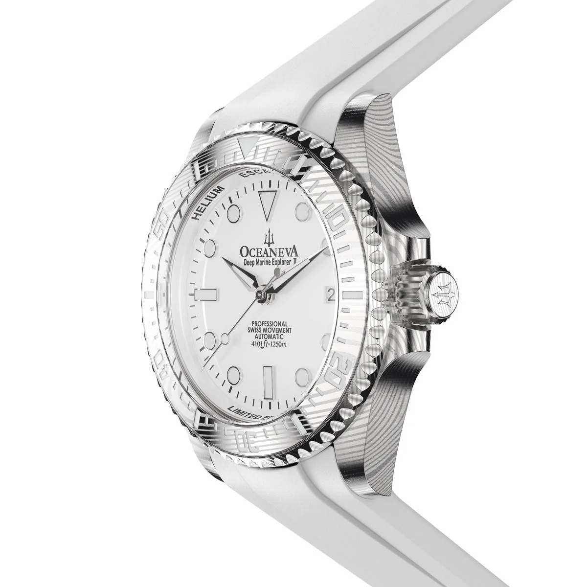 Oceaneva Damascus Swiss Automatic SW200 Deep Marine Explorer II (Damascus/White Dial) - Image 50