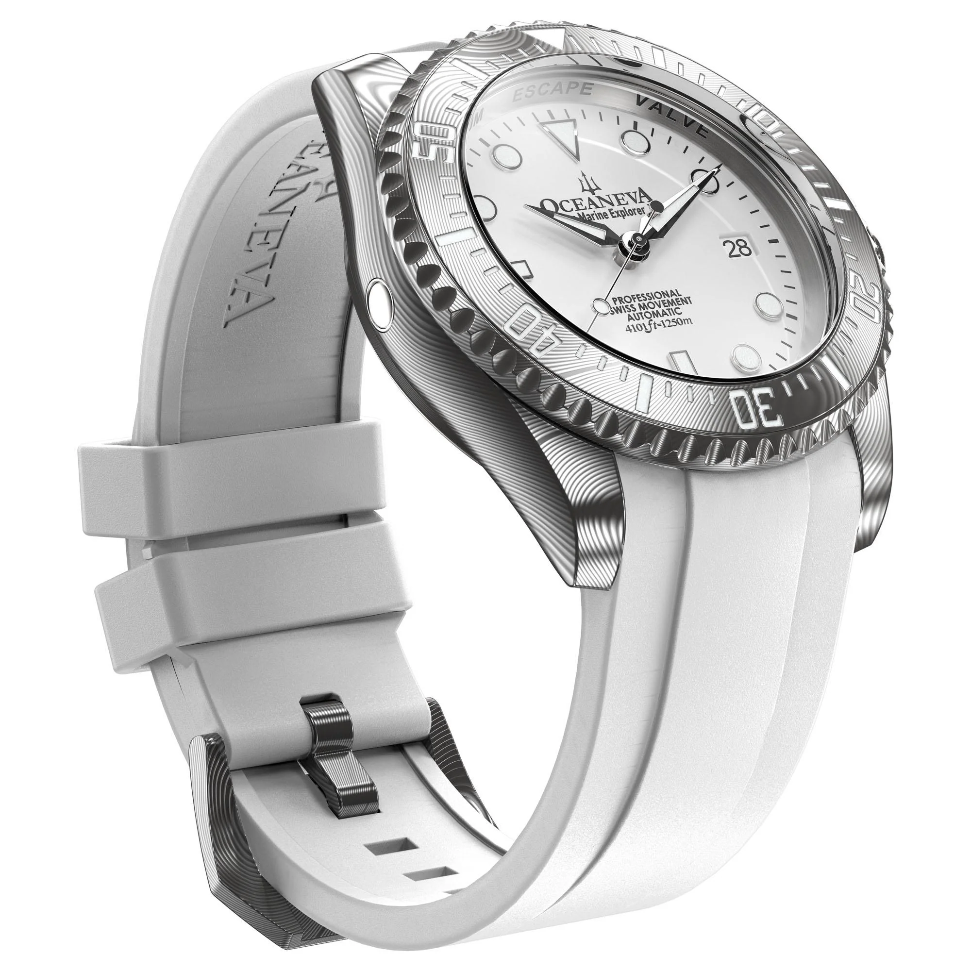 Oceaneva Damascus Swiss Automatic SW200 Deep Marine Explorer II (Damascus/White Dial) - Image 6