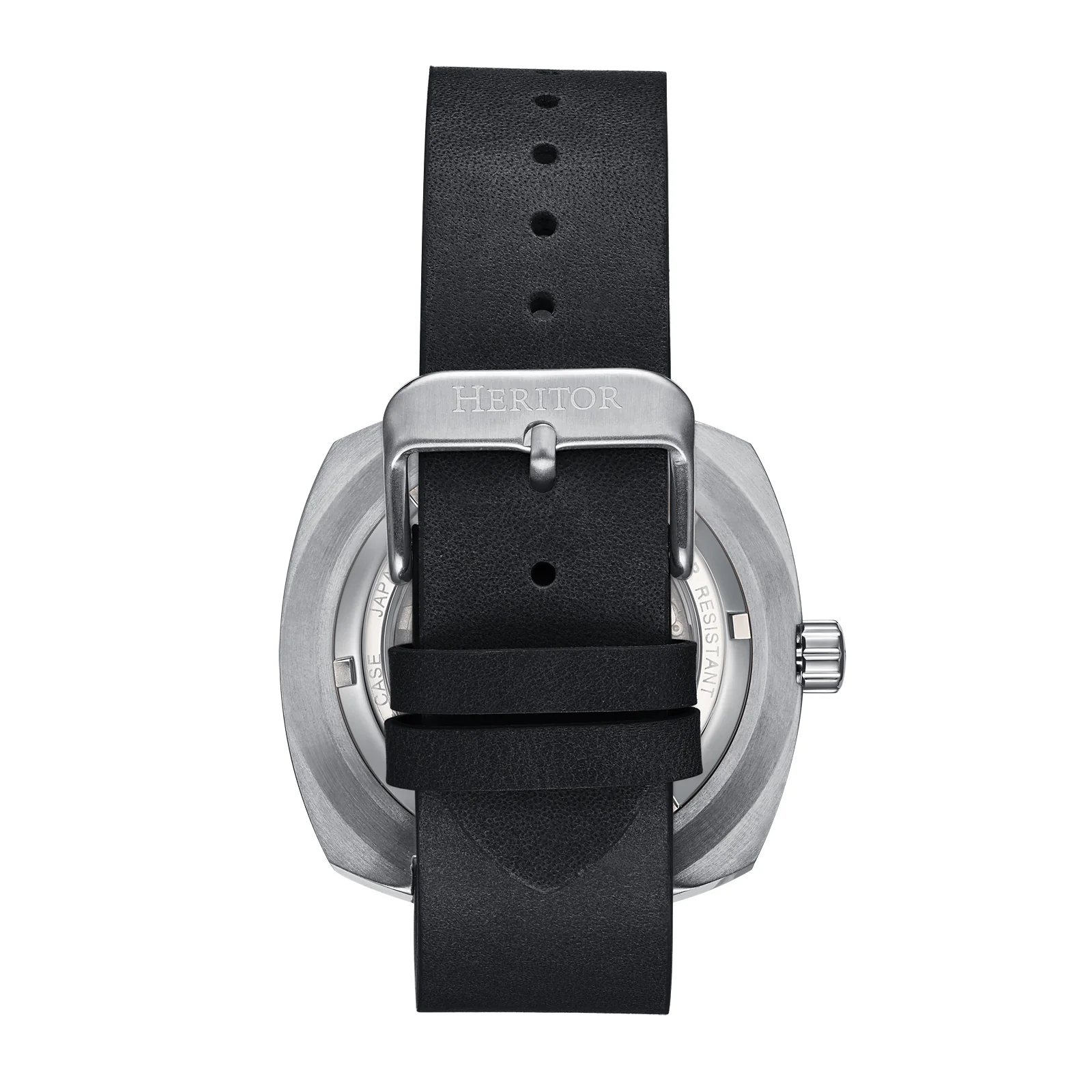 Davenport Engraved-Case Leather-Band Watch w/ Date Silver/Black | Black Dial - Image 3