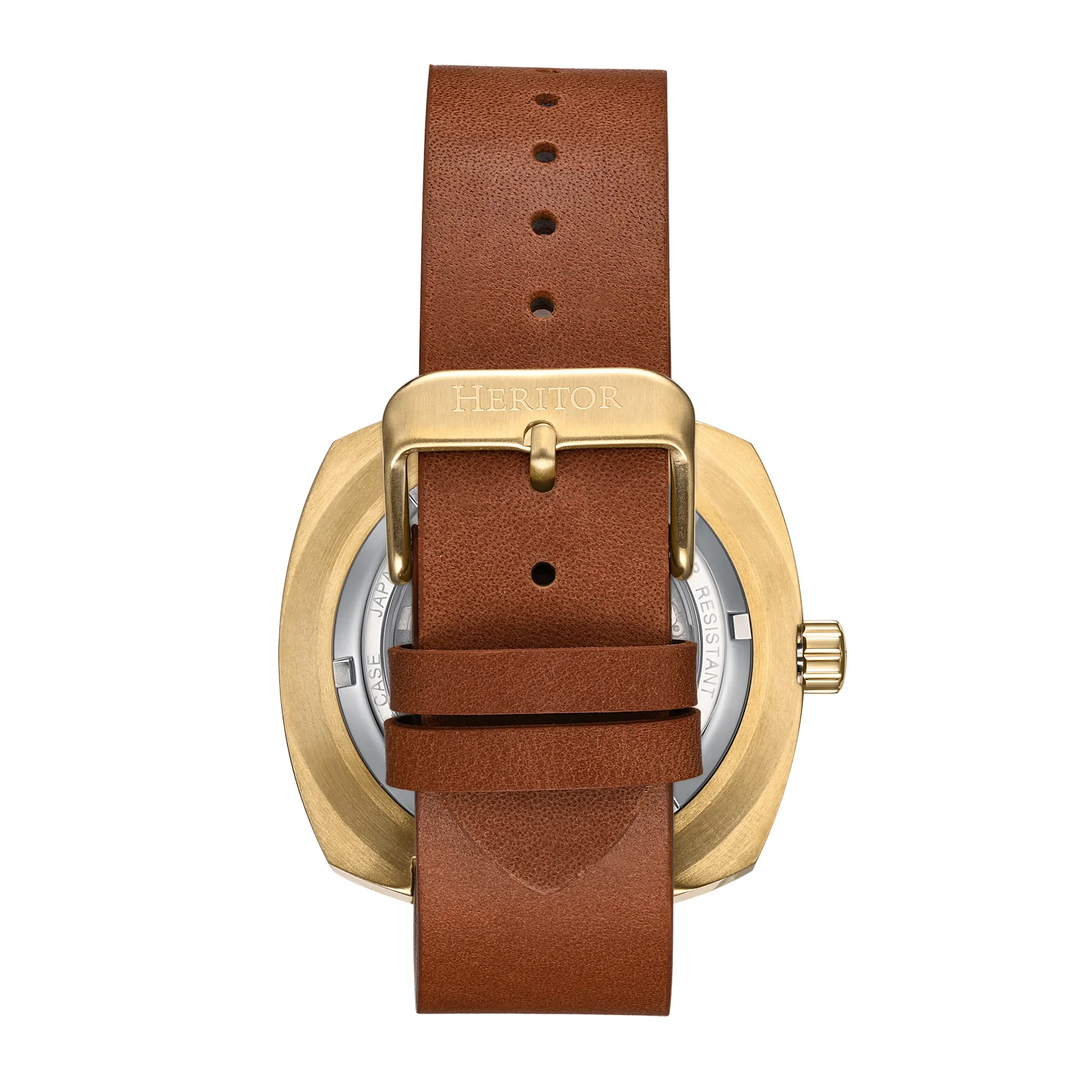 Davenport Engraved-Case Leather-Band Watch w/ Date Gold/Brown | Black Dial - Image 3