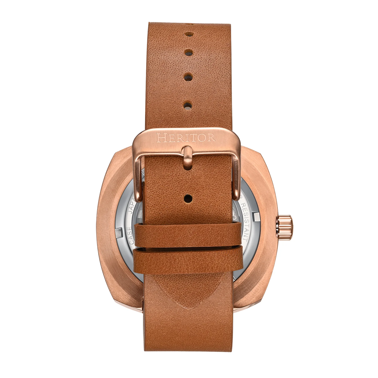 Davenport Engraved-Case Leather-Band Watch w/ Date Rose Gold/Light Brown | Silver Dial - Image 3