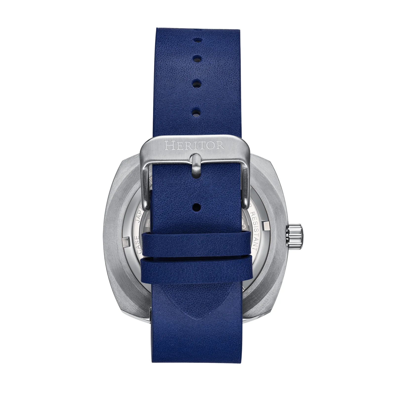 Davenport Engraved-Case Leather-Band Watch w/ Date Silver/Blue | Blue Dial - Image 3