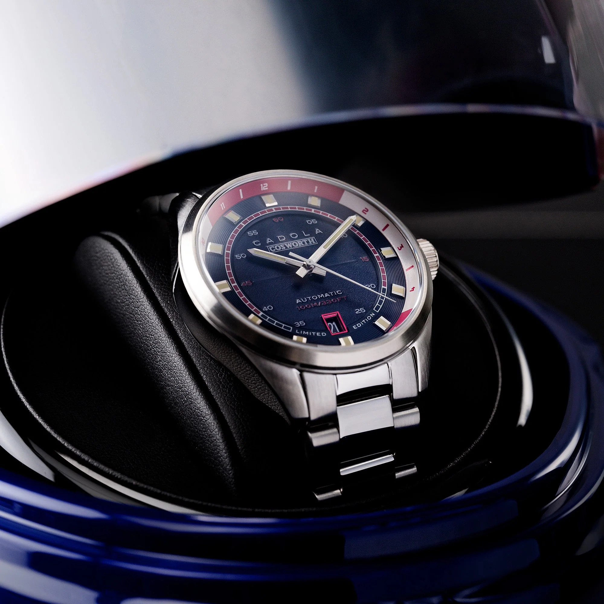 DFV-COSWORTH HELMET WATCH WINDER AUTOMATIC LIMITED EDITION BLUE / STAINLESS STEEL | Blue Dial - Image 3